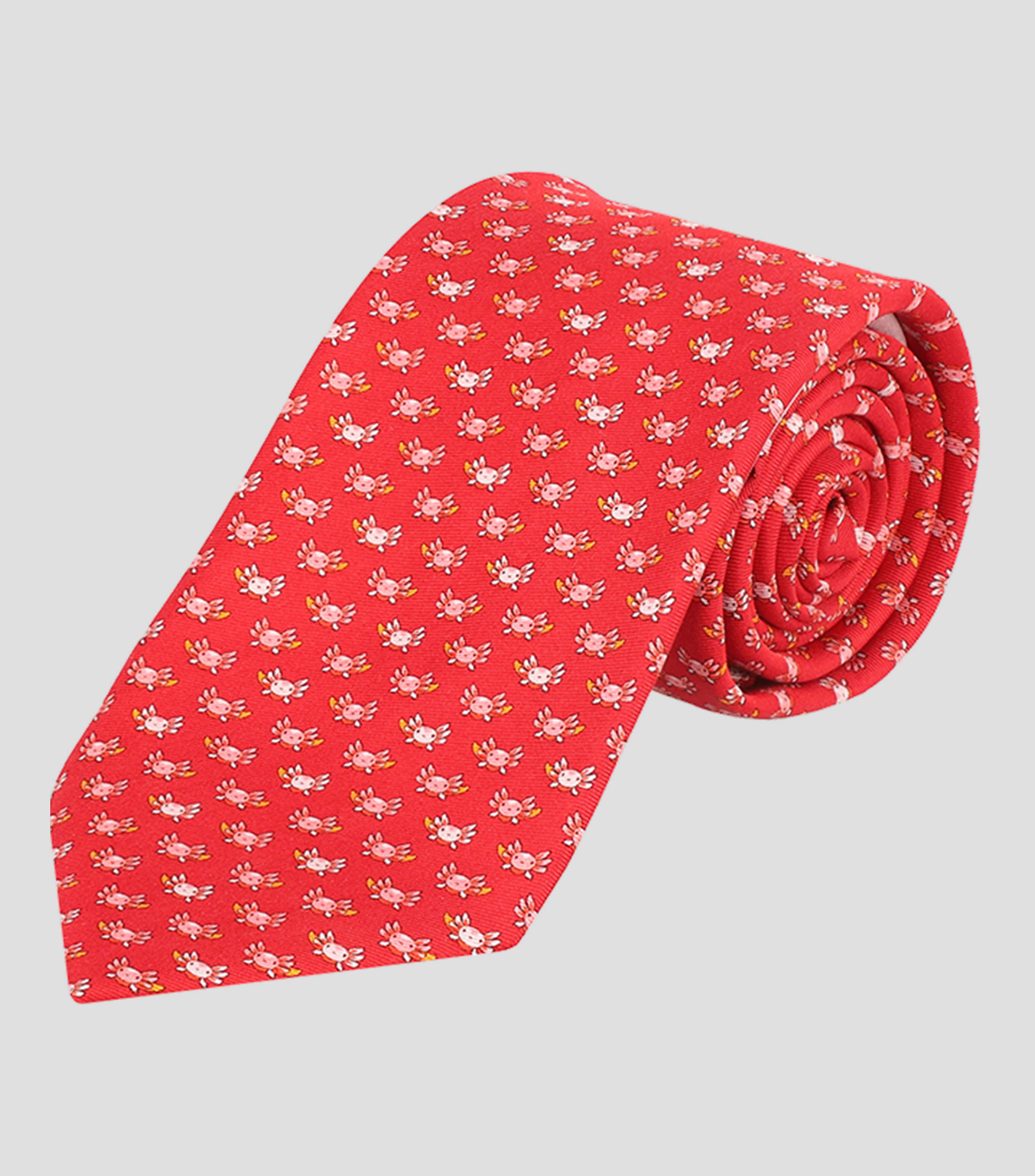 Corbata ancha con ajolotes rojo