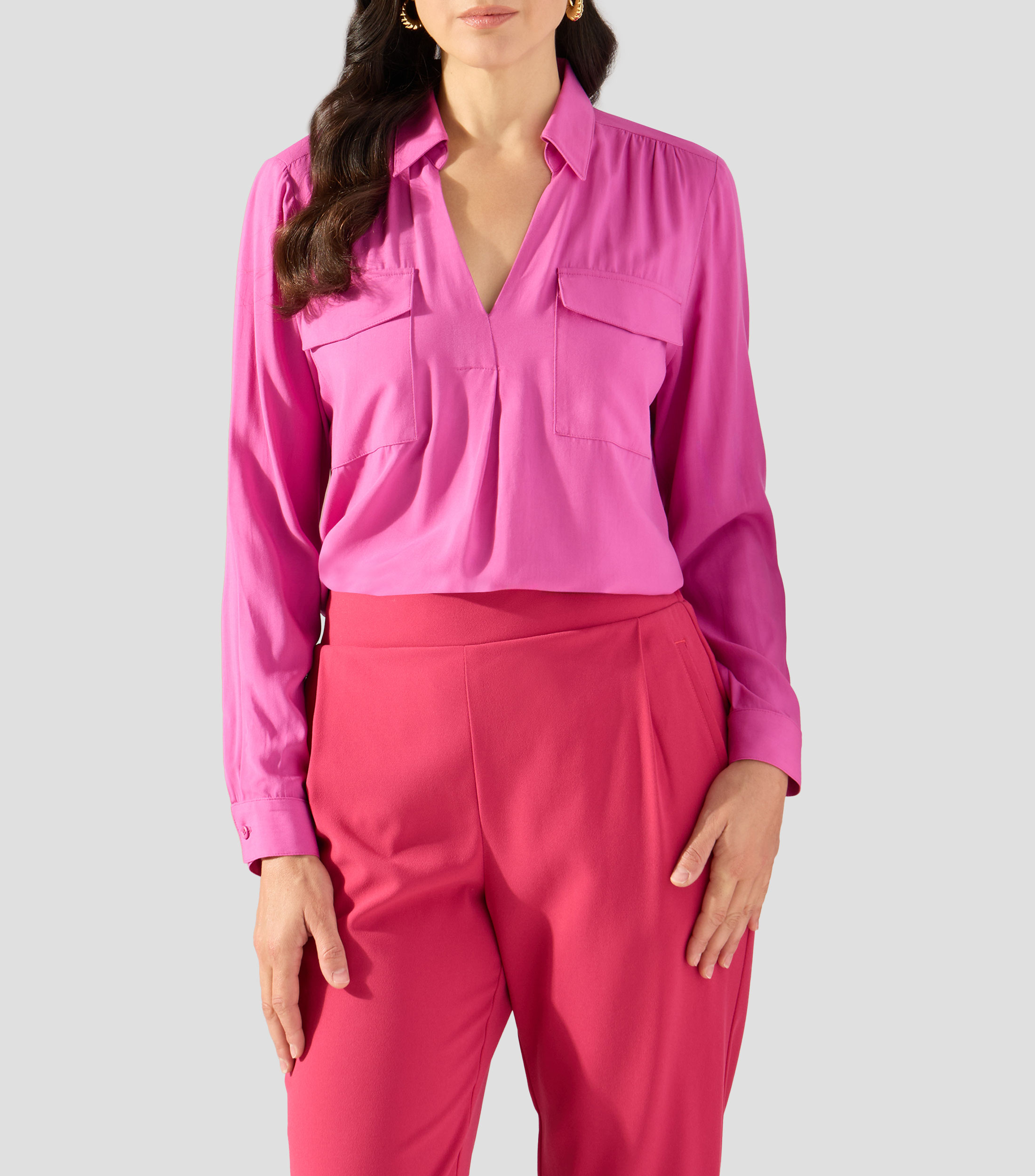 Blusa lisa con manga larga Mujer