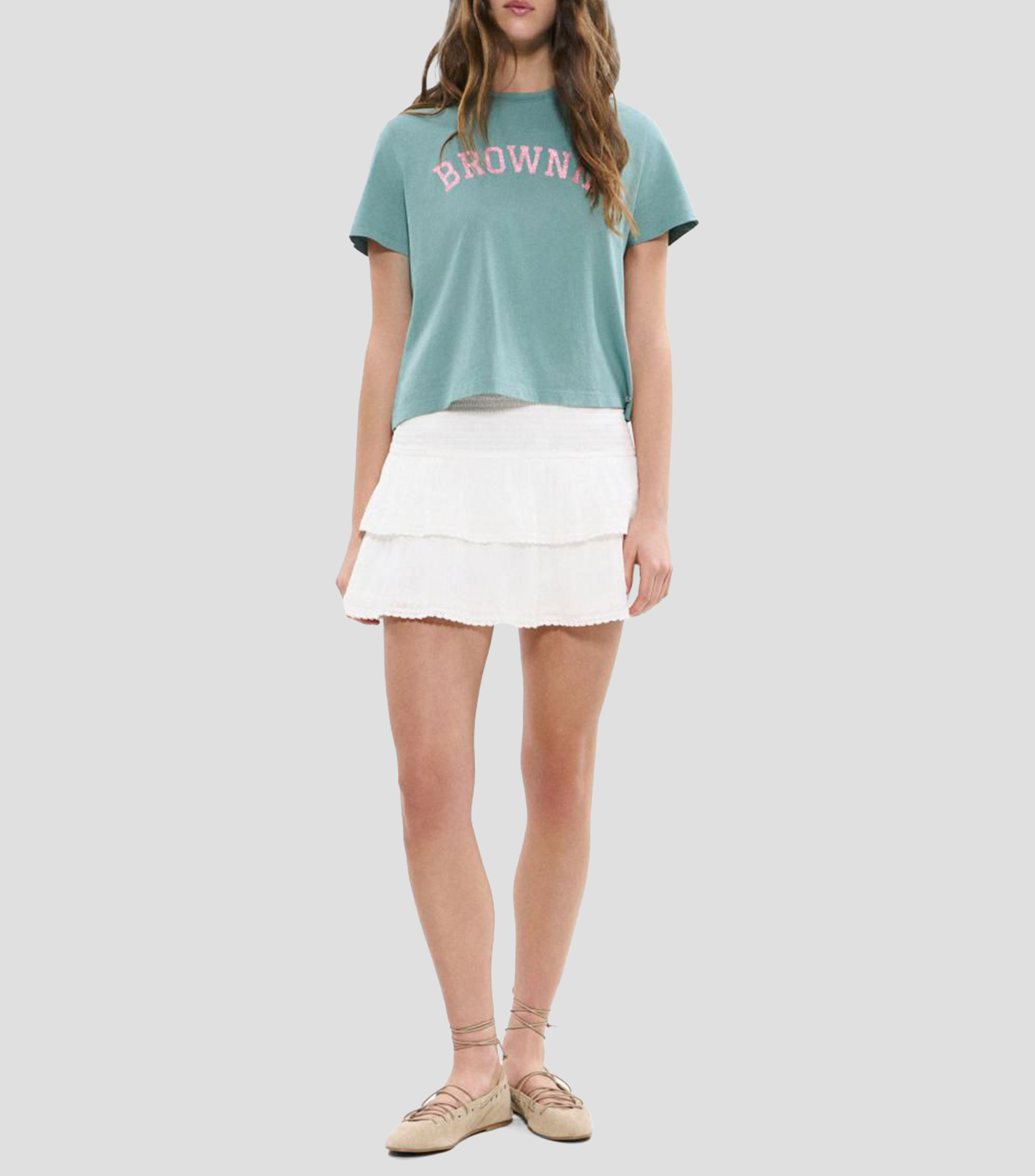 Playera cuello redondo manga corta estampada Mujer