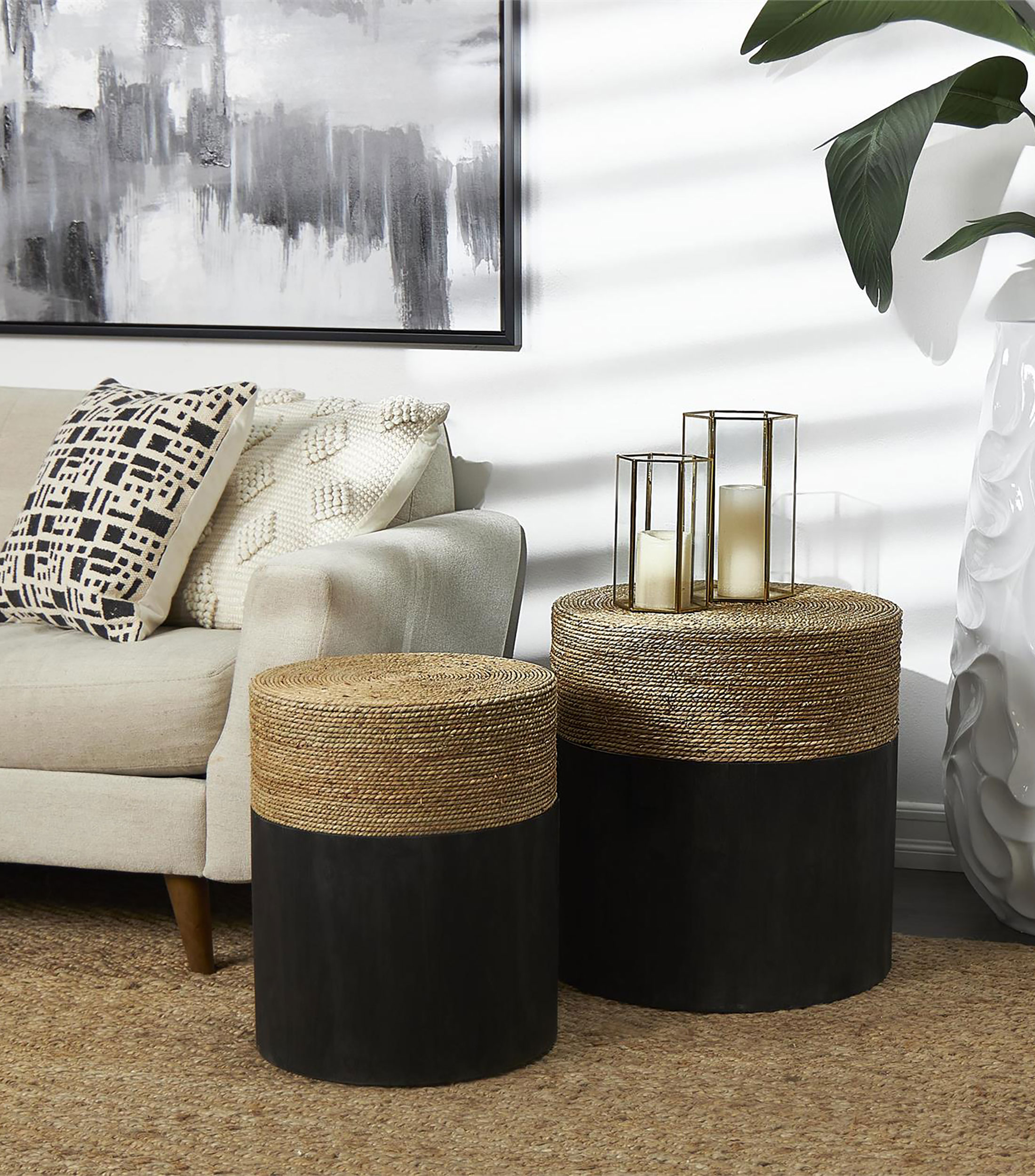 Set de mesas laterales con tejido plantas secas