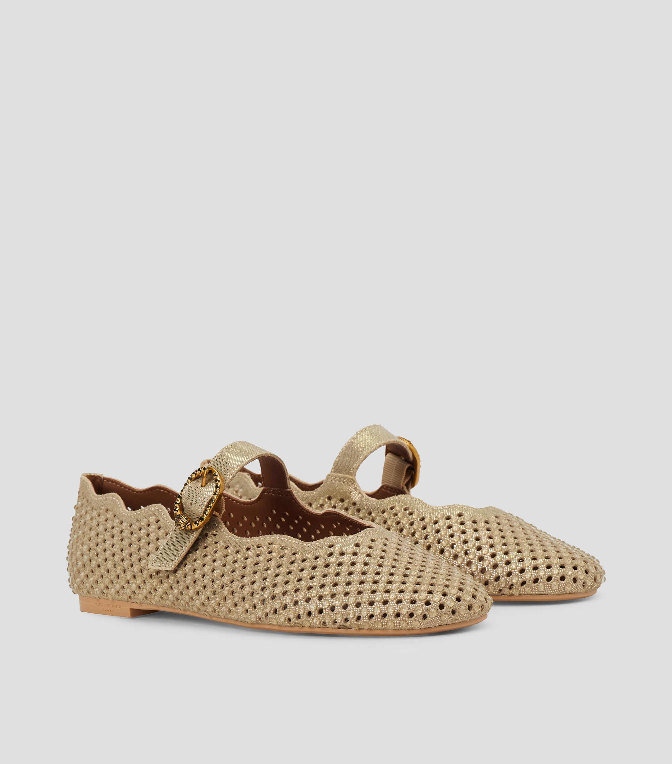 Flats en piel tacón bajo media luna Mujer