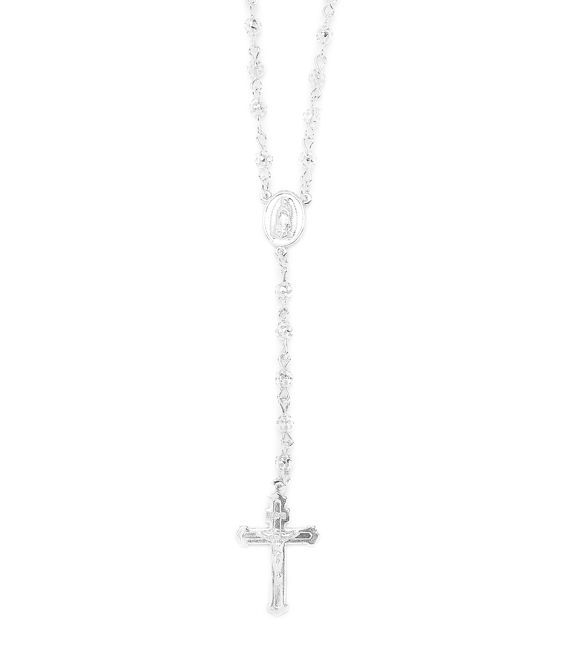 Rosario con casquillas y cruz en plata Mujer