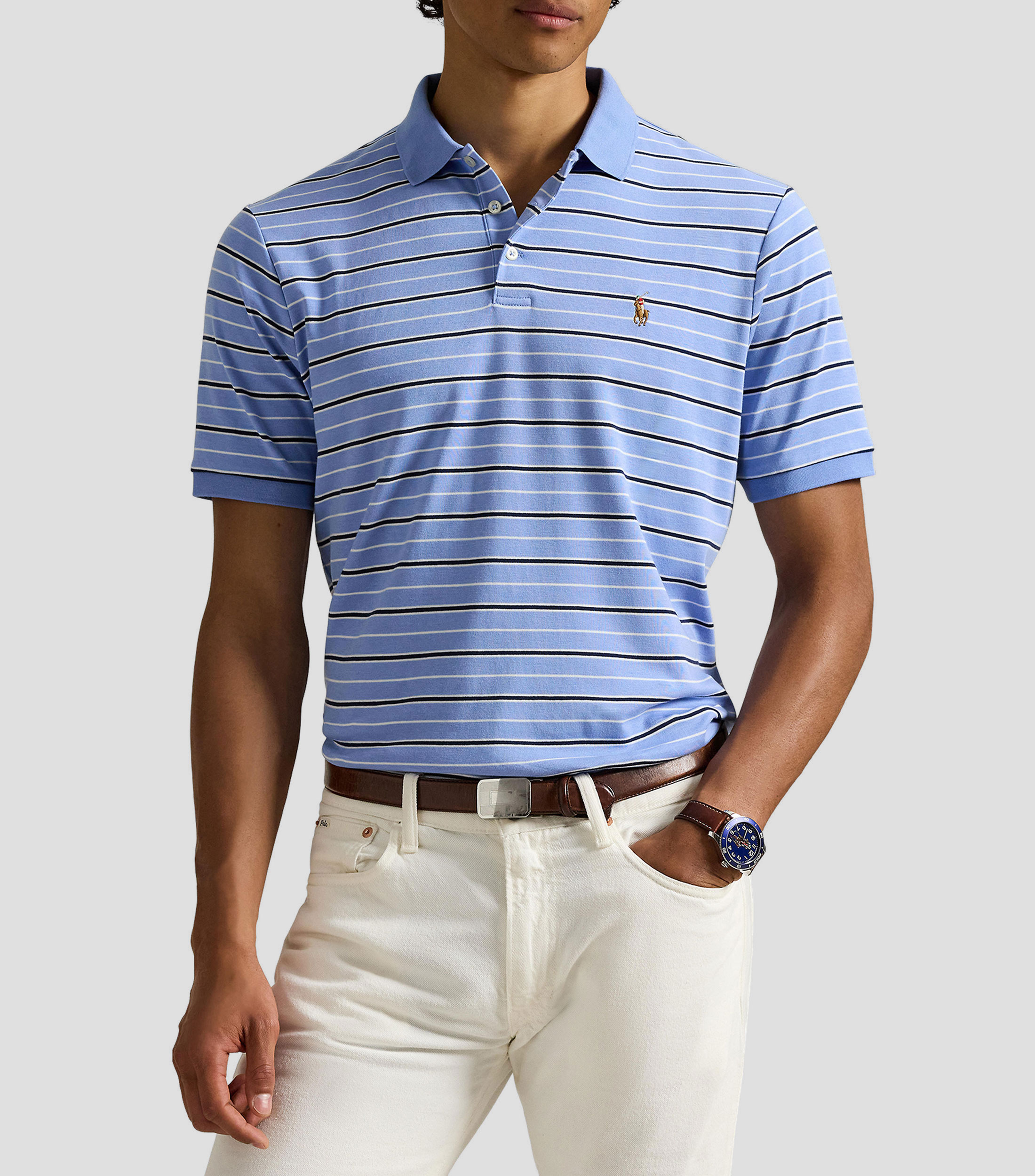 Playera tipo polo manga corta con rayas Hombre