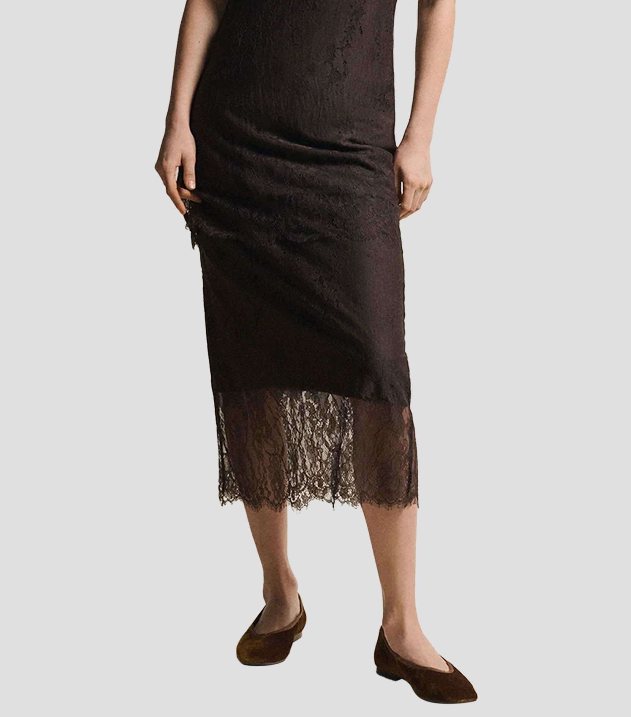 Falda midi corte recto liso Mujer