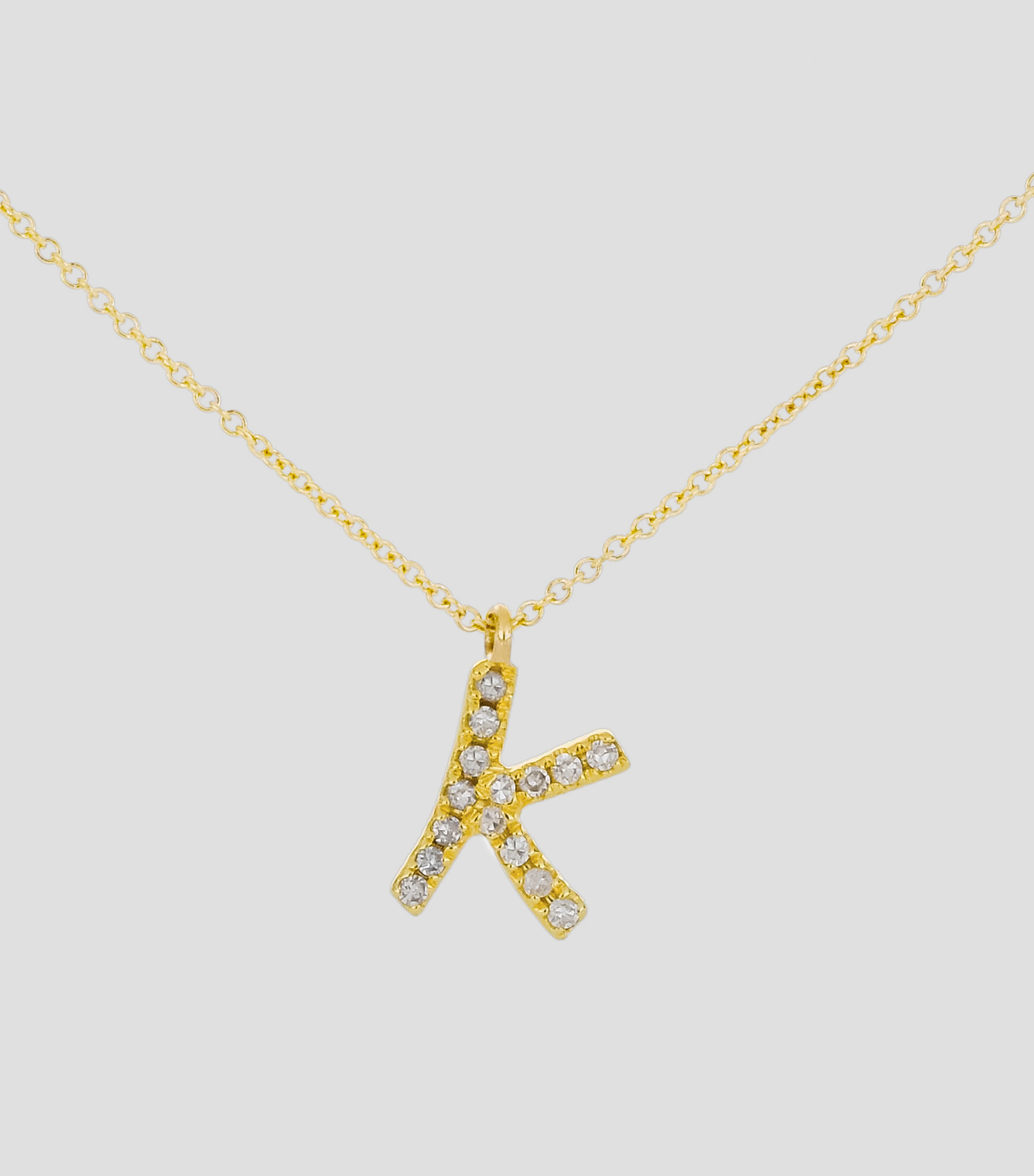 Dije en letra "K" y cadena en Oro amarillo 14 Kts Mujer