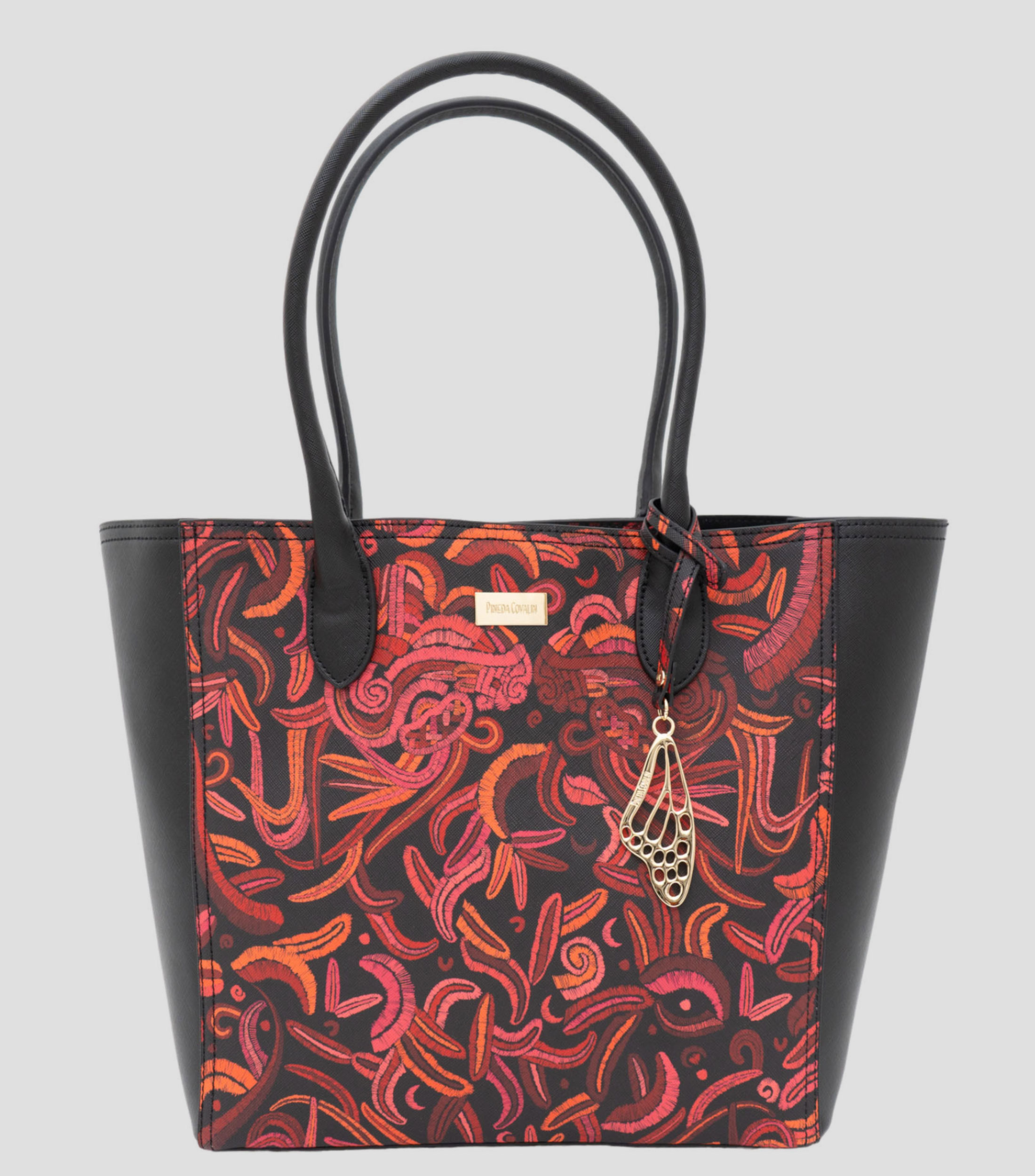 Bolso tote negro con rojo Kuuch Quetzalcóatl Mujer