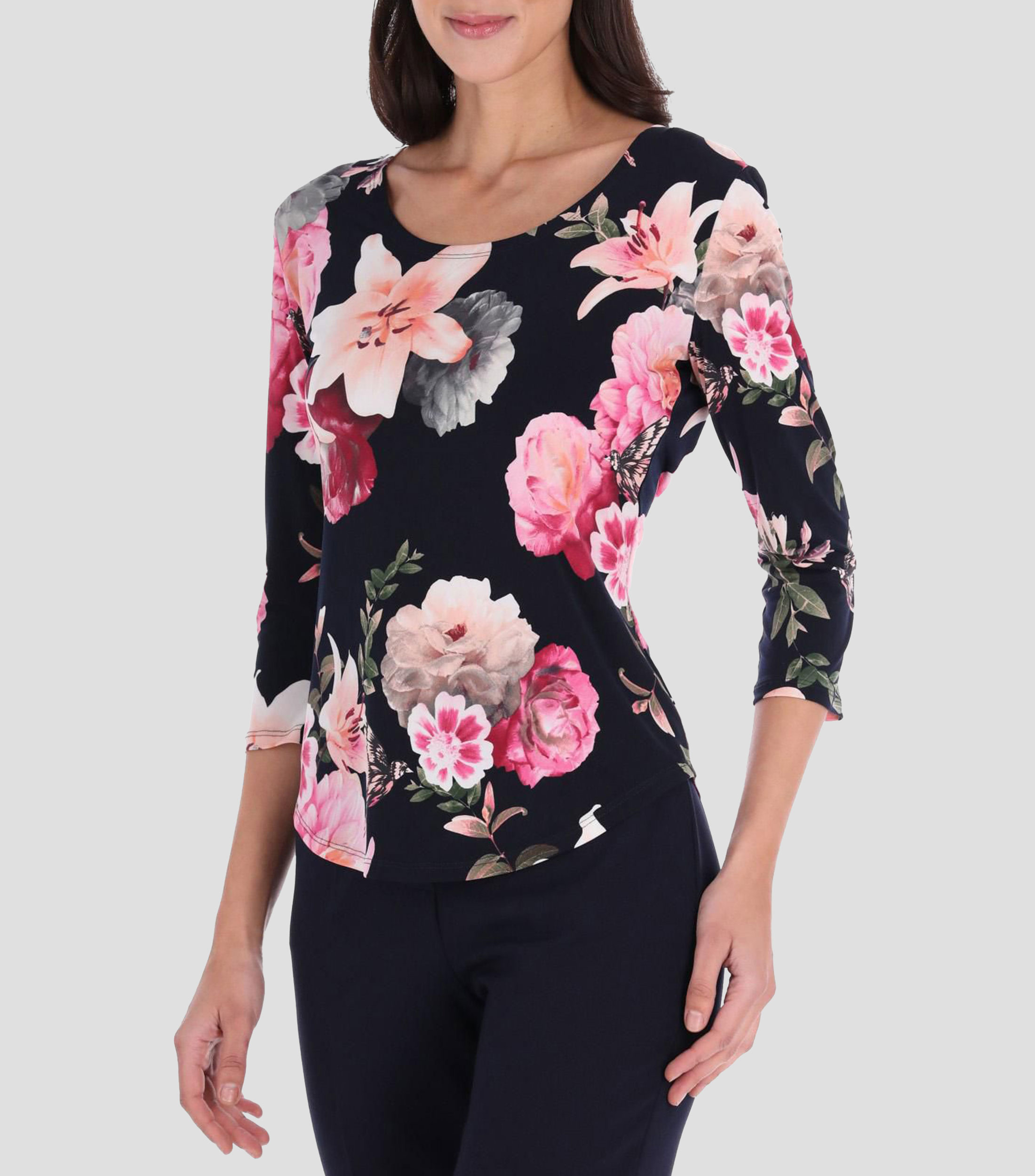 Blusa con estampado floral manga 3/4 Mujer