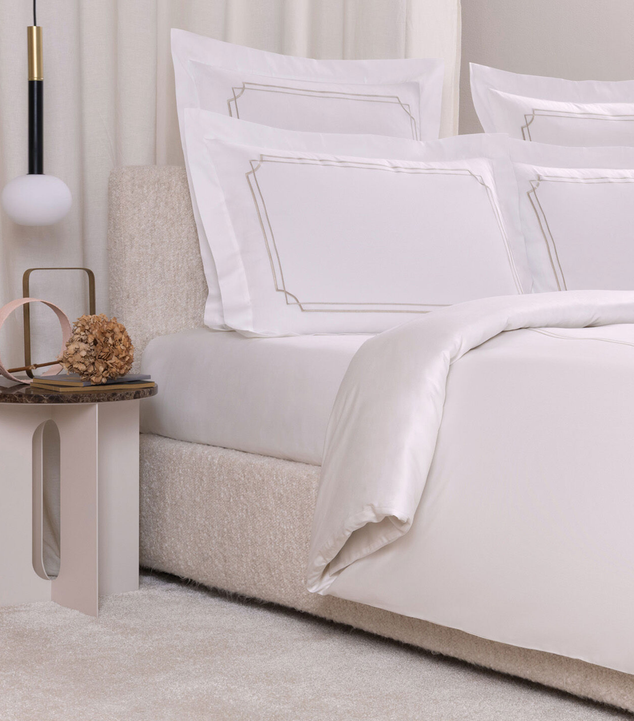 Juego de funda para duvet king size en algodón Layering Embroidery crema