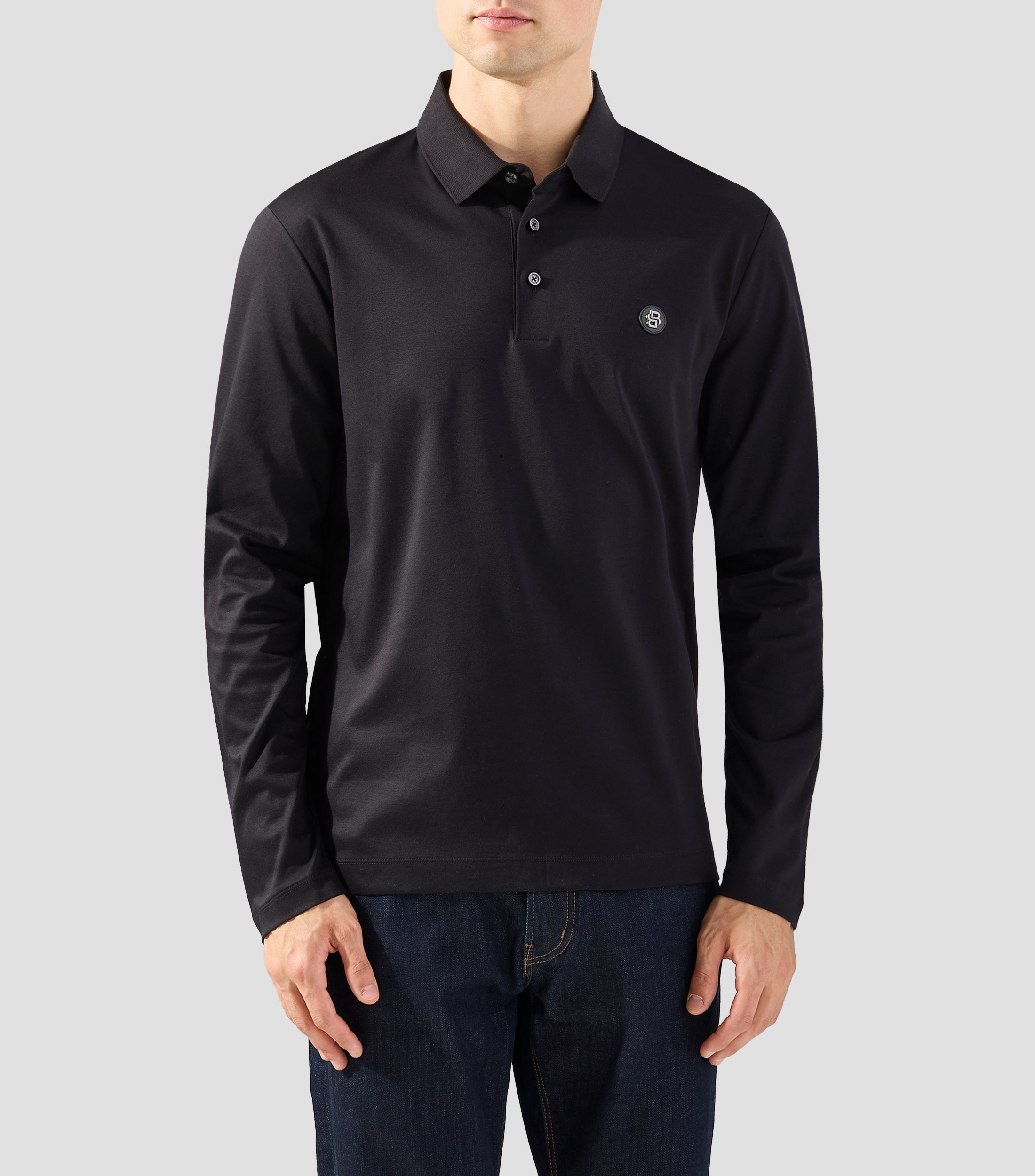 Playera tipo polo de manga larga lisa Hombre
