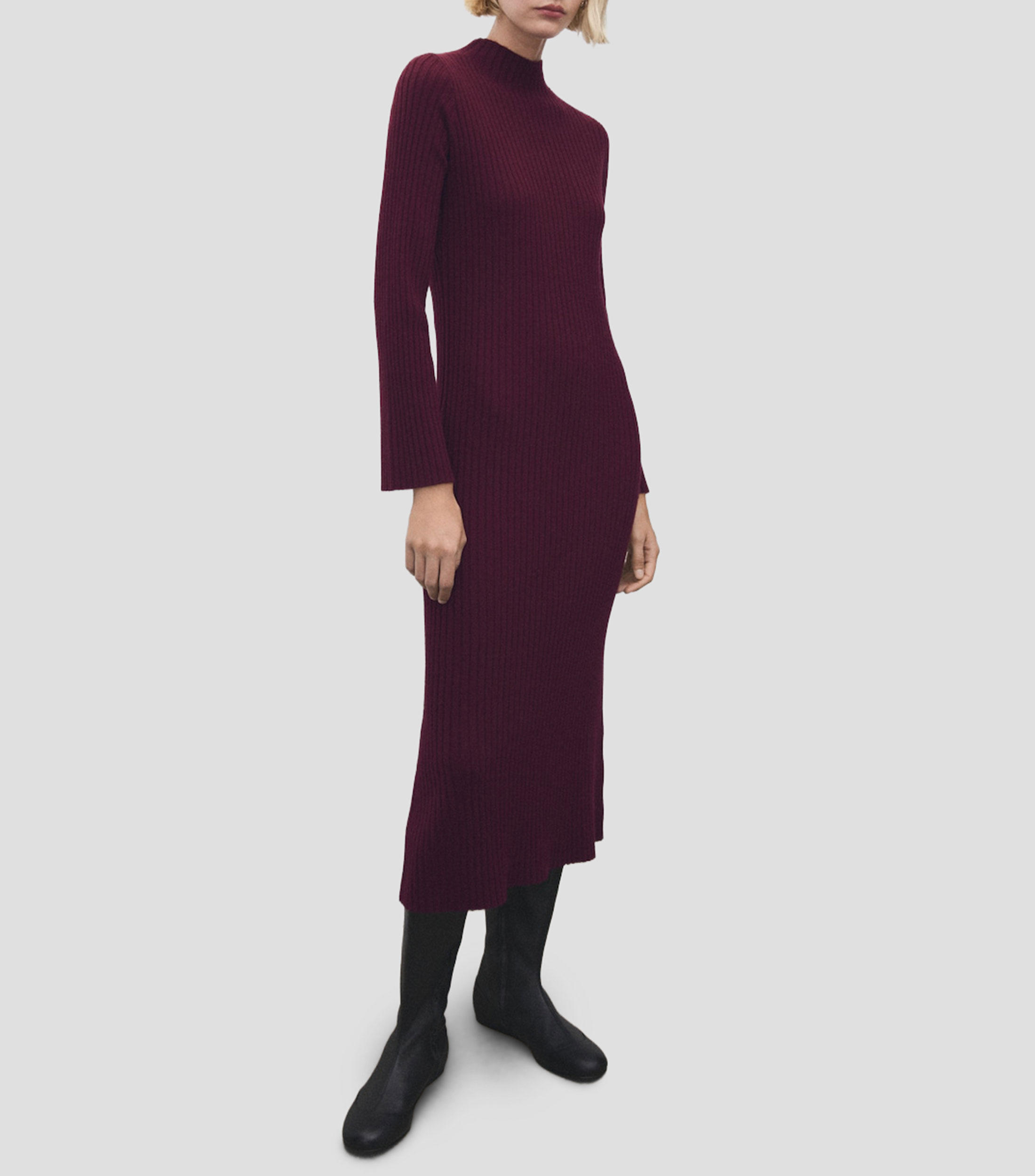 Vestido midi manga larga liso Mujer
