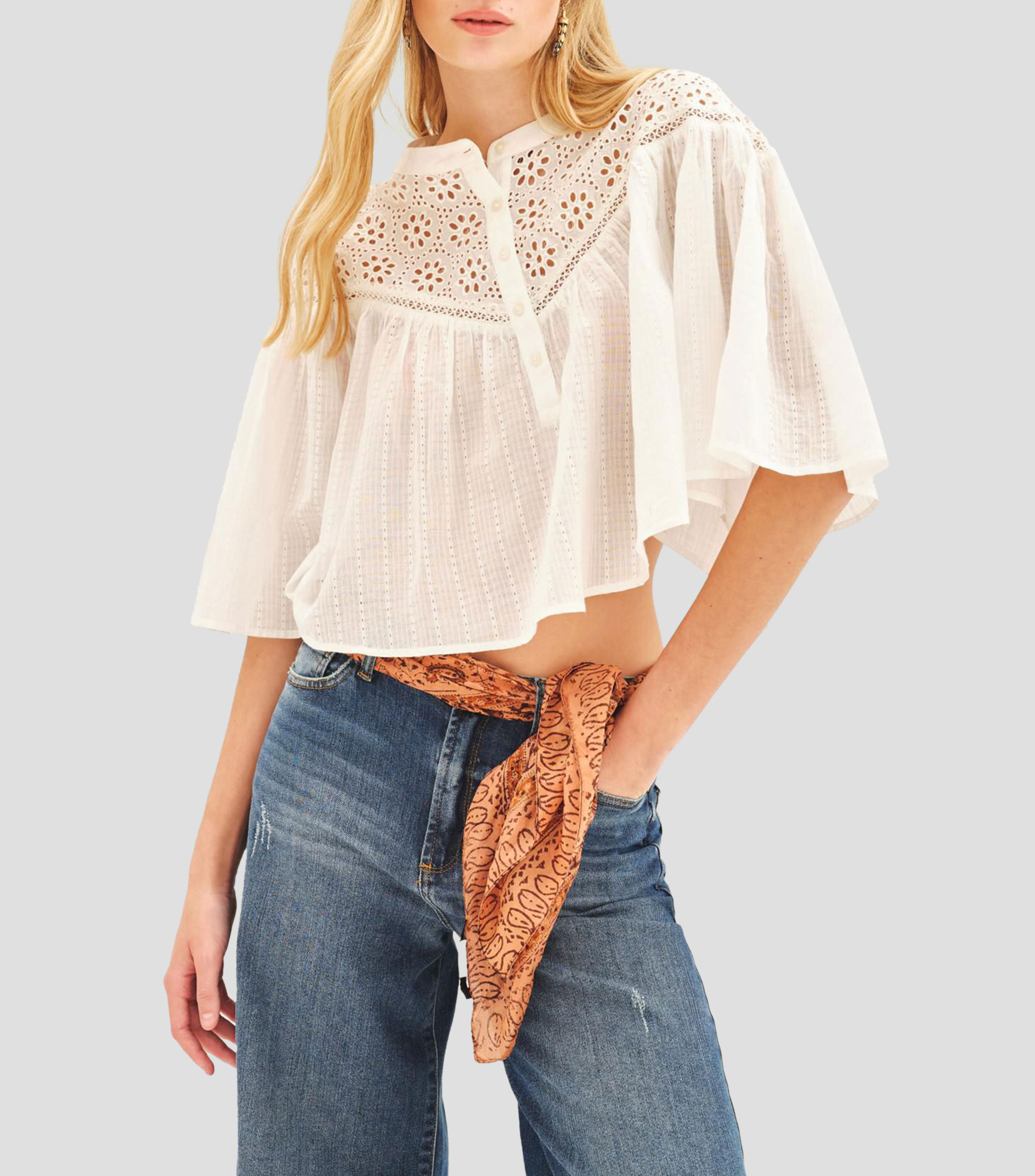 Blusa lisa manga 3/4 Mujer