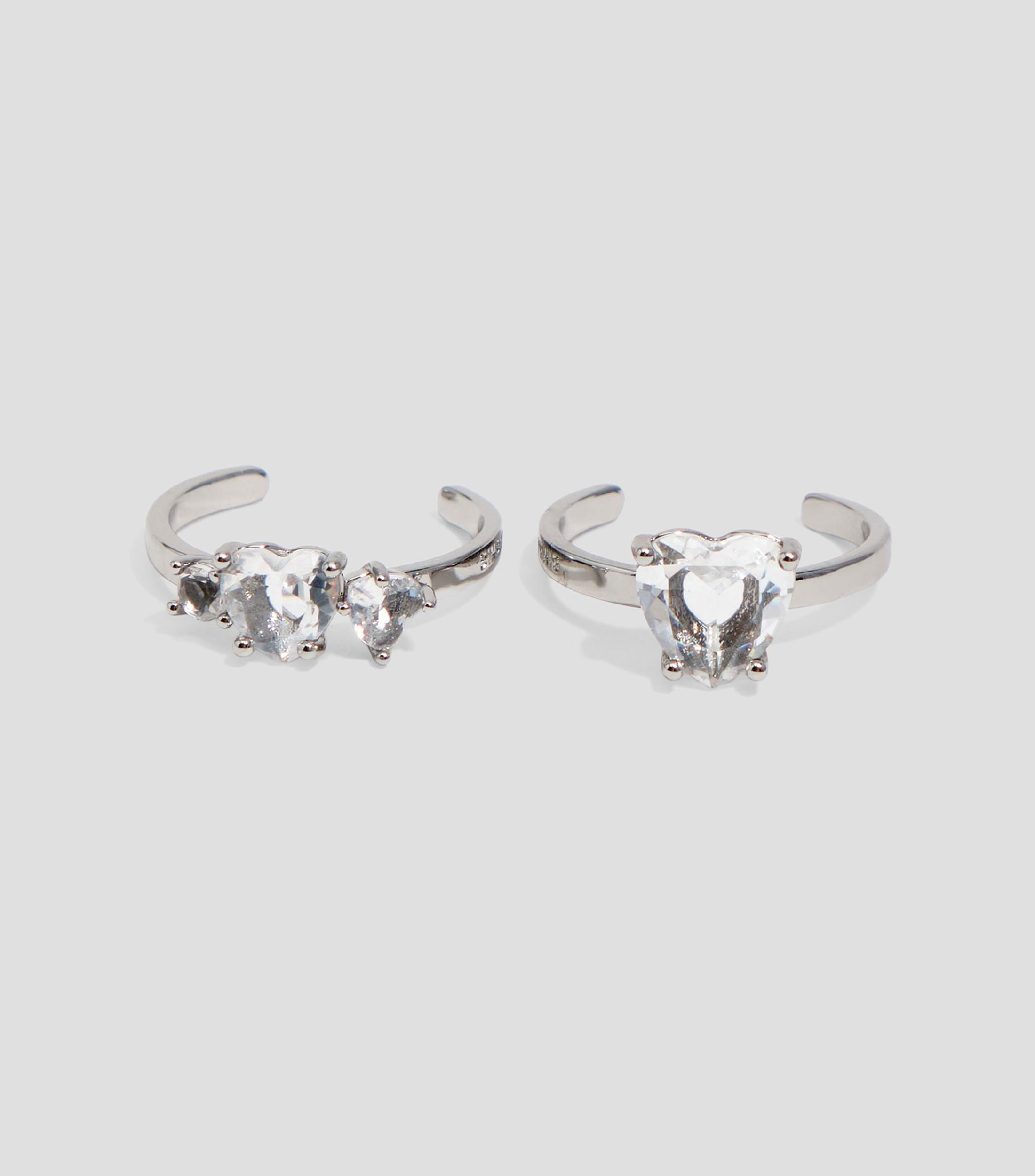 Set 2 anillos mini con cristal en forma de corazón Mujer