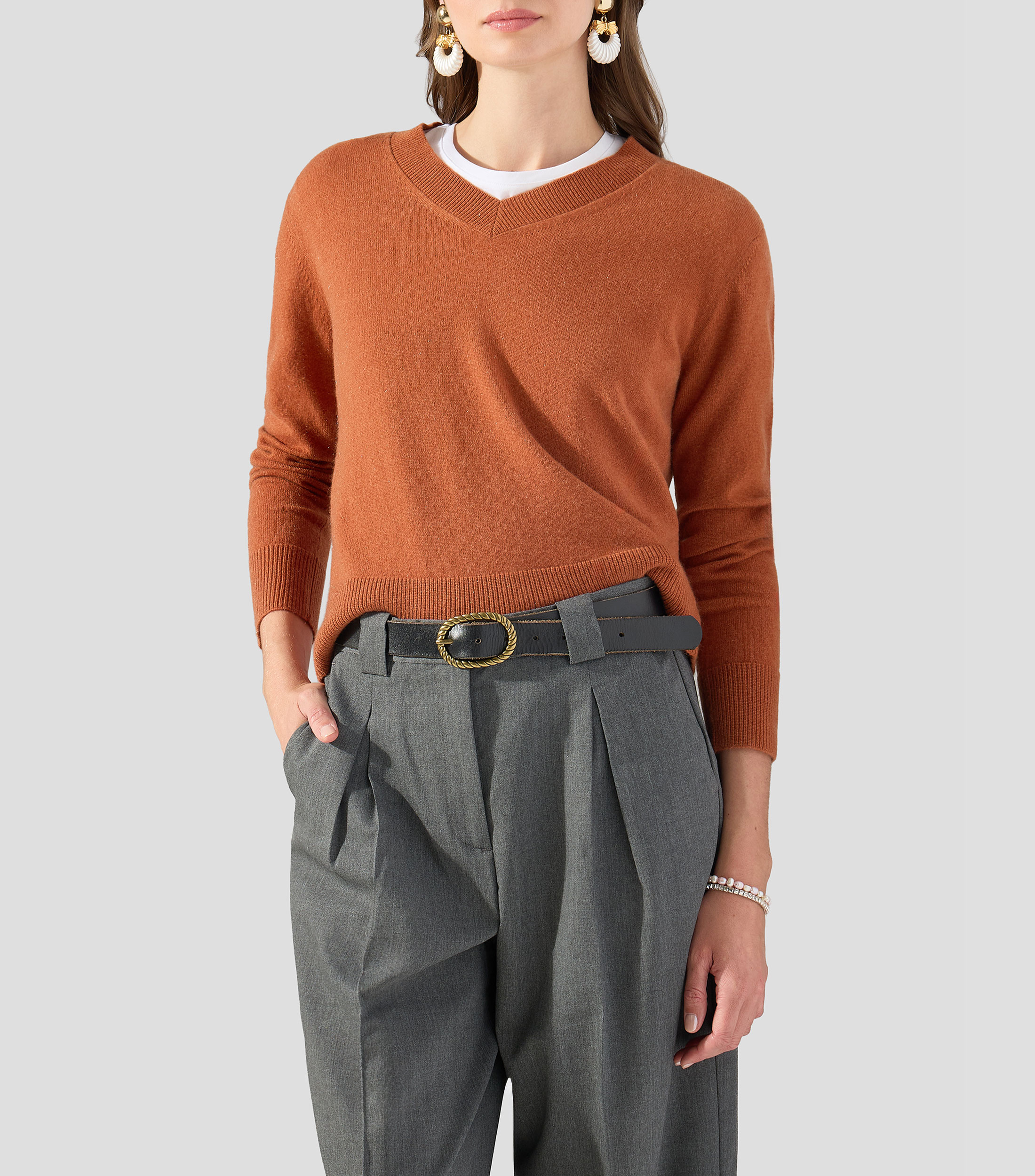 Suéter cuello V Cashmere Mujer