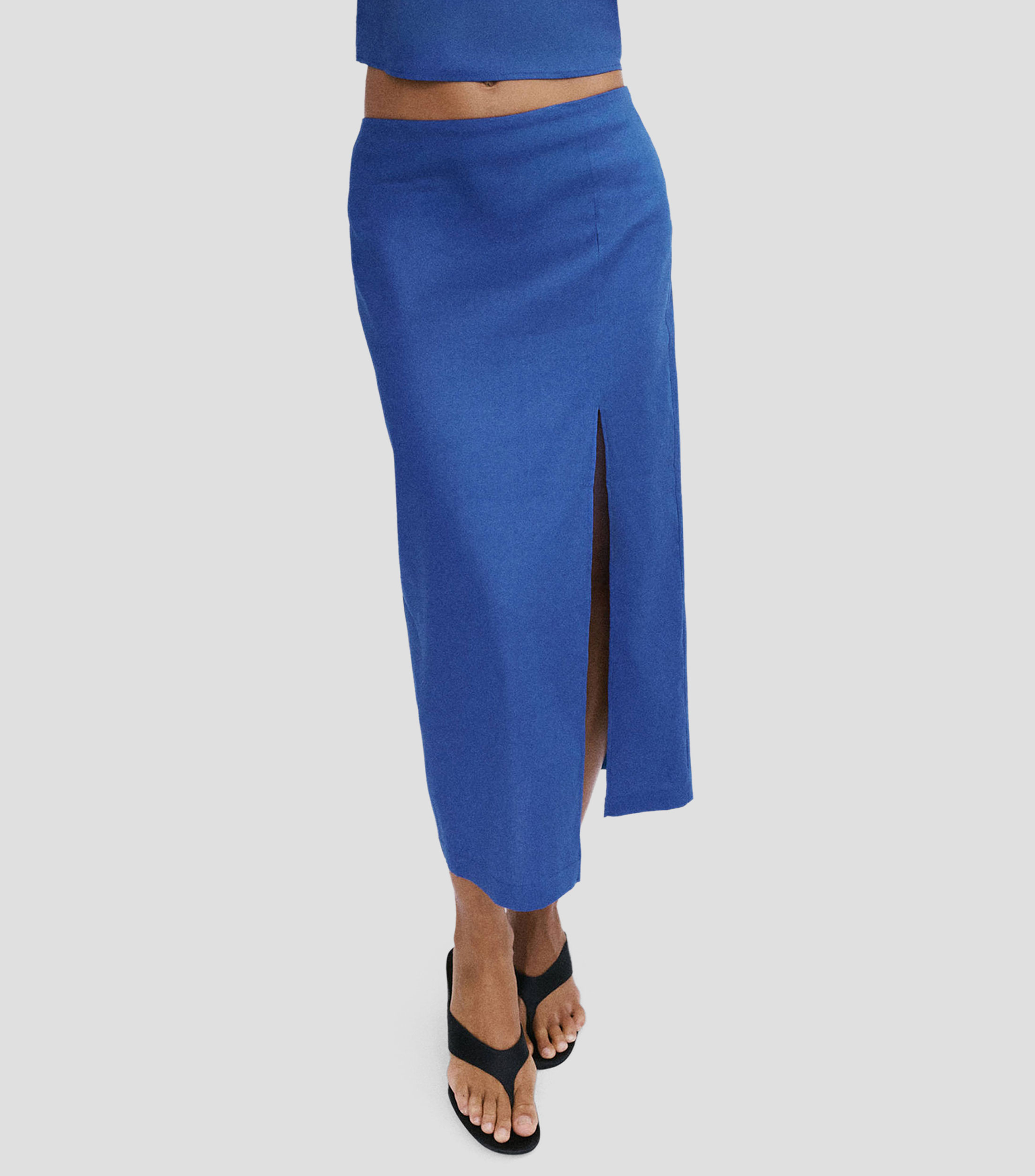 Falda midi de corte recto lisa Mujer