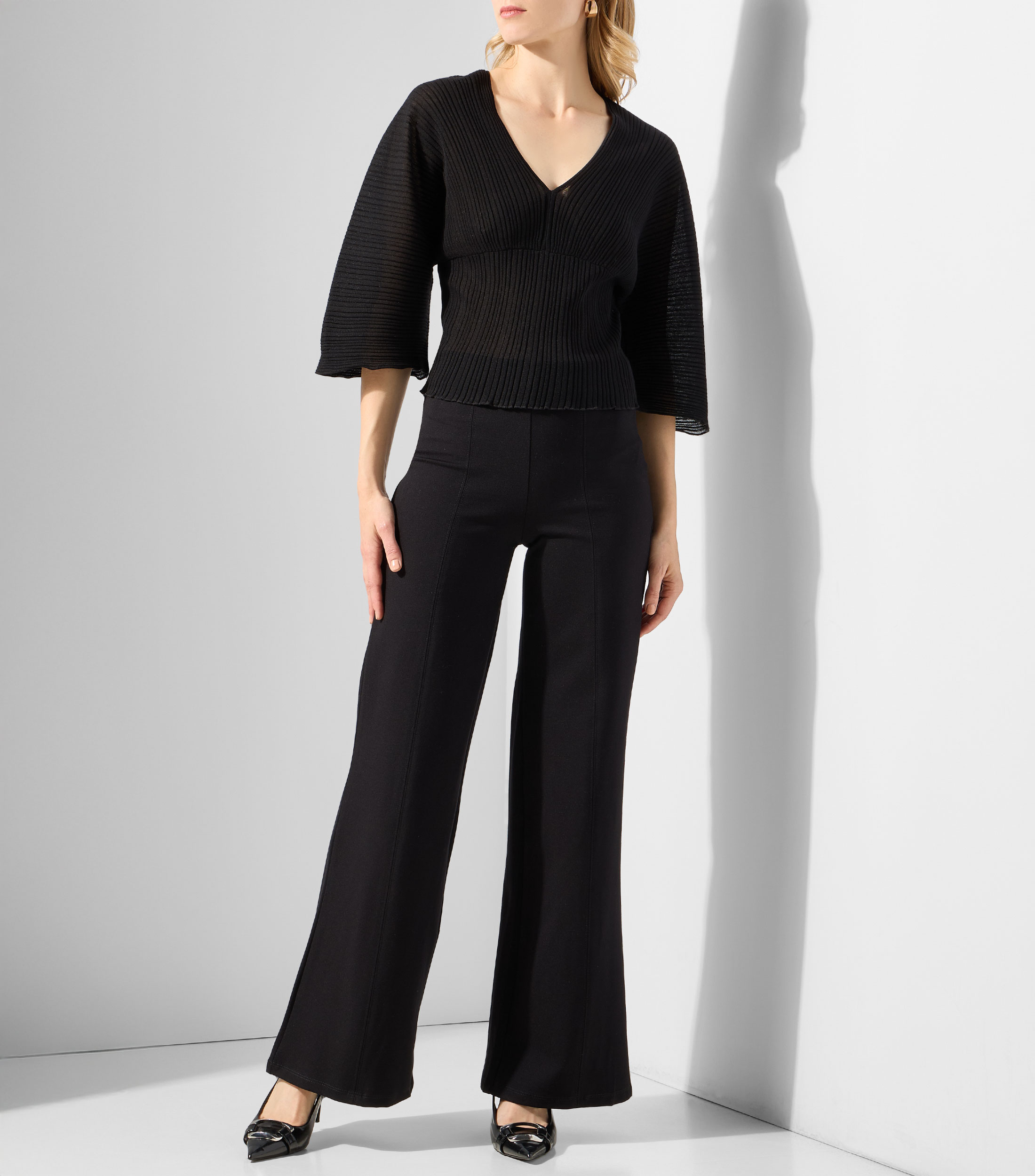 Blusa lisa manga 3/4 Mujer