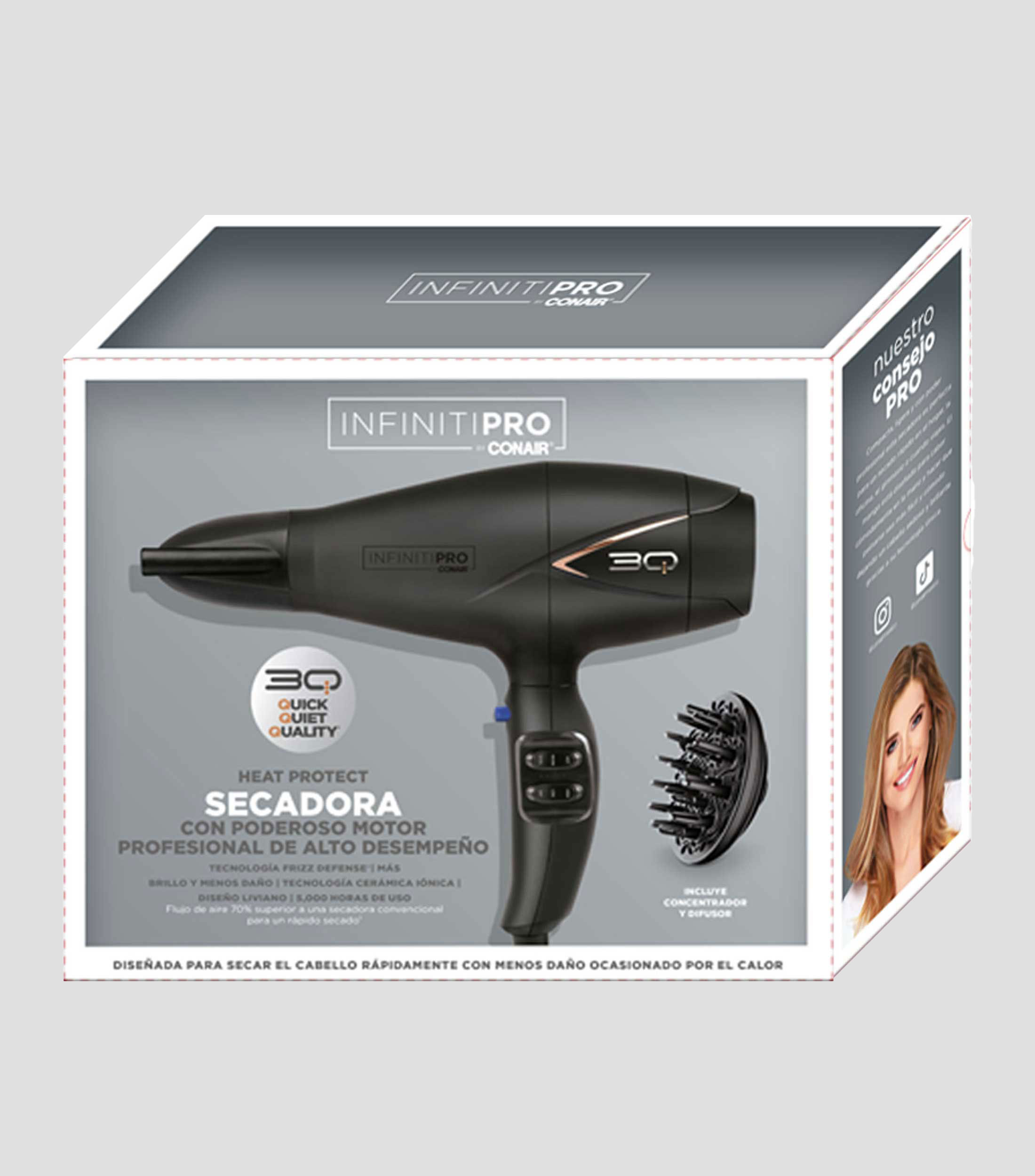 Secadora 3Q Blush Less Negra Infiniti, 1875W
