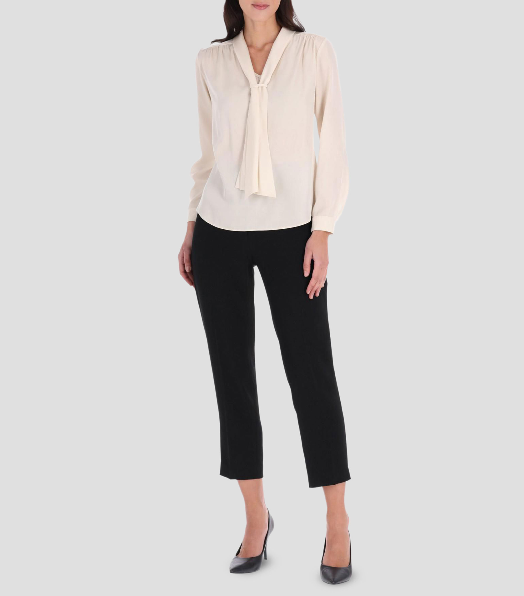 Blusa lisa manga larga Línea Petite Mujer