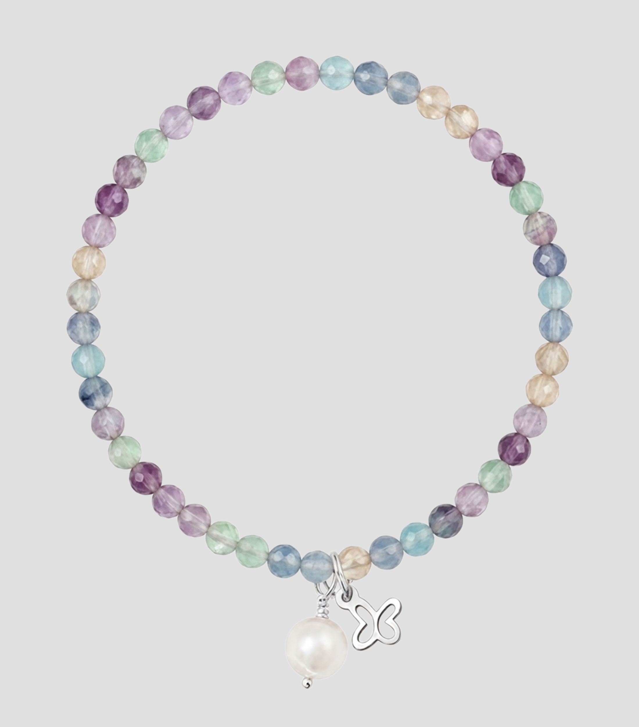 Pulsera en Plata .925 Mariposa con Fluorita y perla Mujer