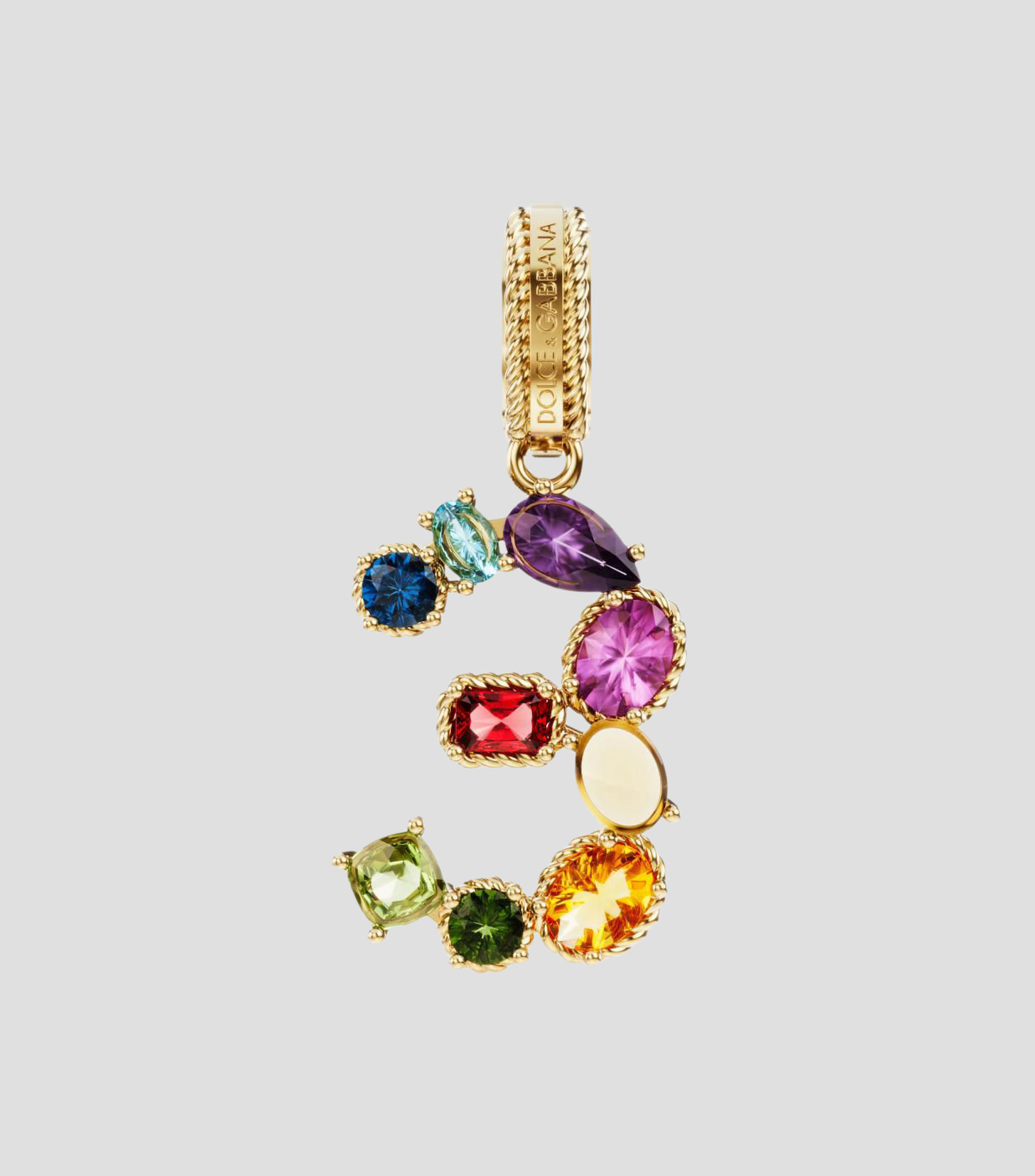 Charm número "3" en Oro de 18 Kilates Alphabet Rainbow gemas multicolores Mujer