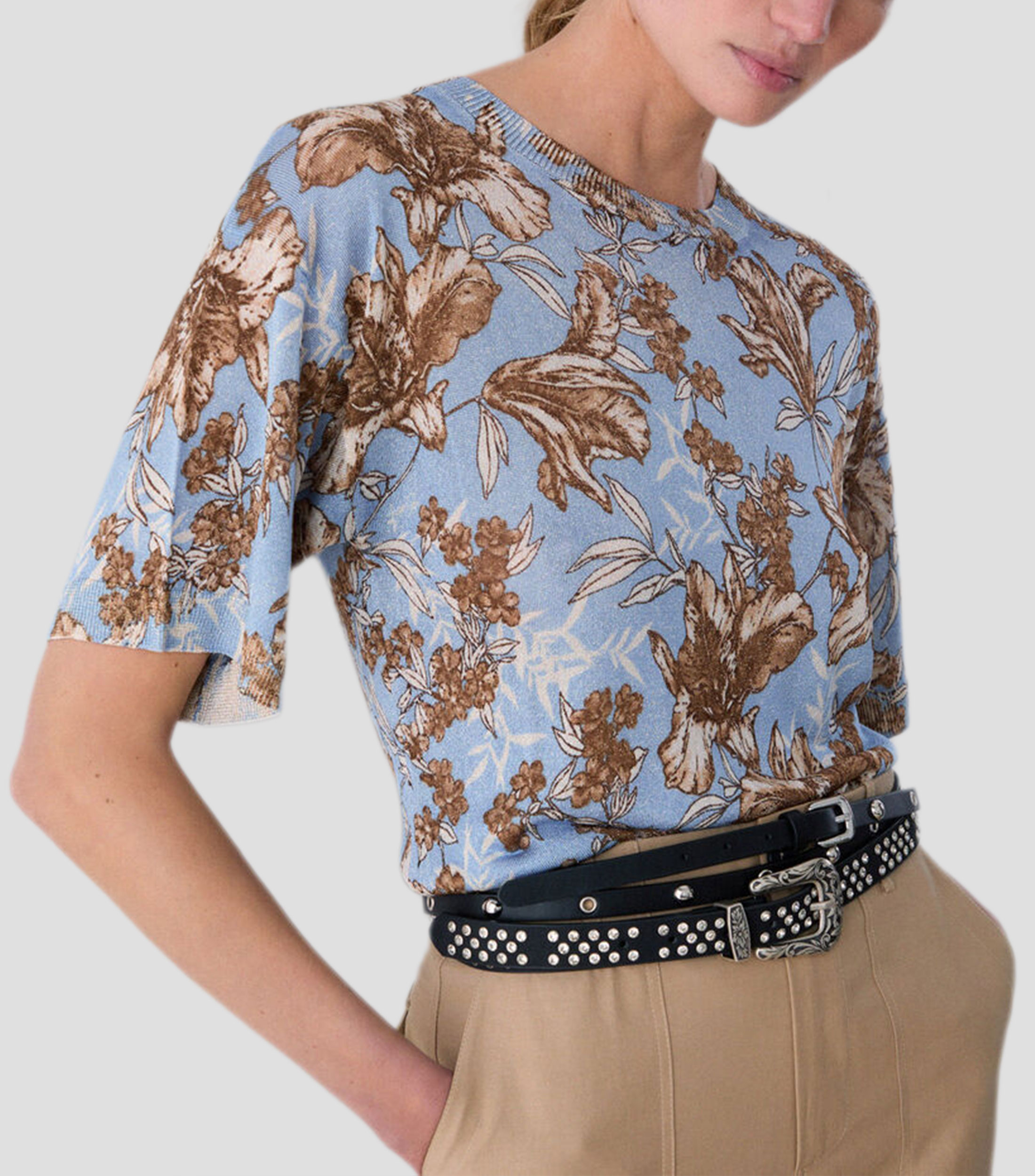 Blusa estampada con manga corta Mujer
