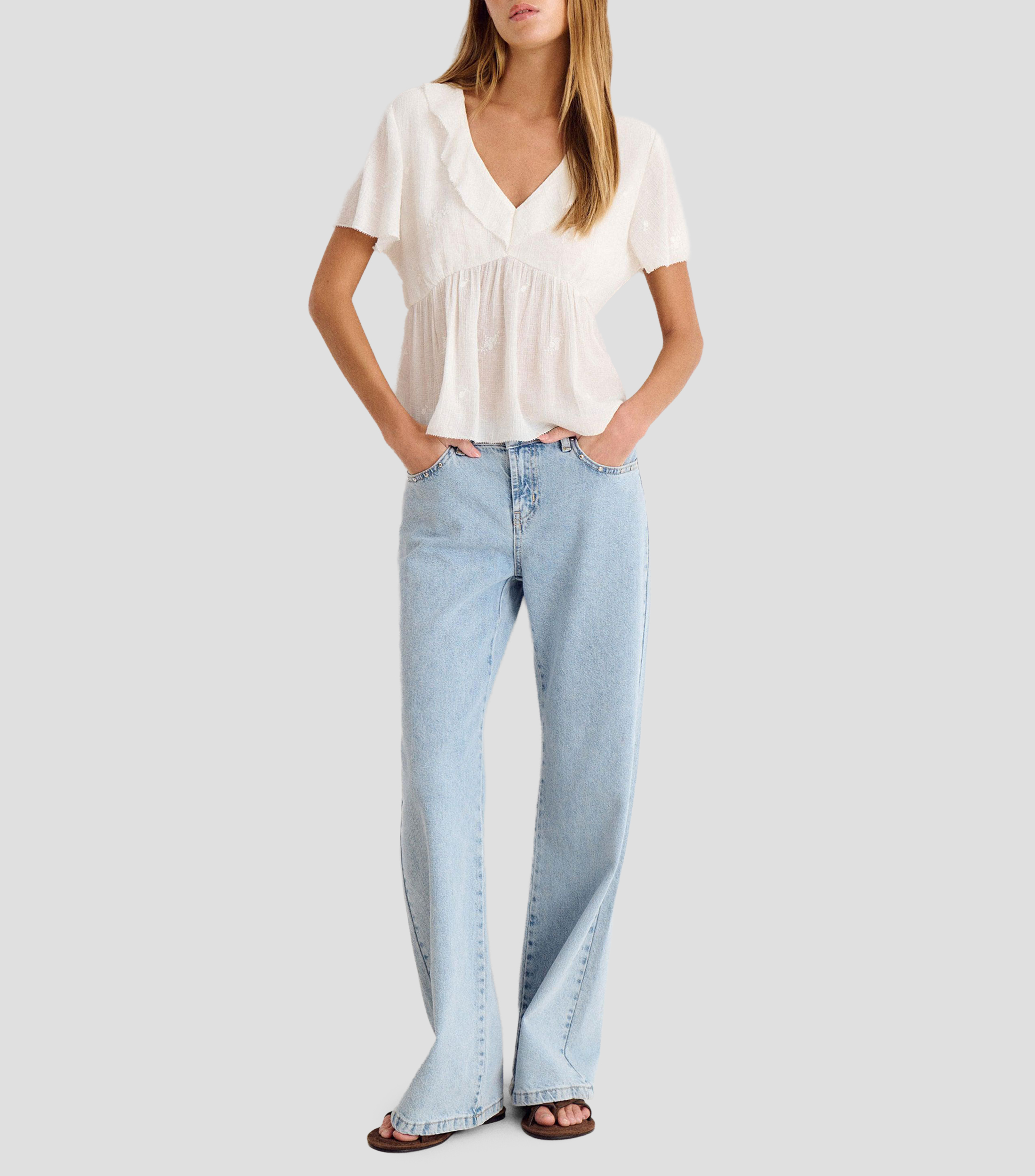 Blusa liso manga corta Mujer