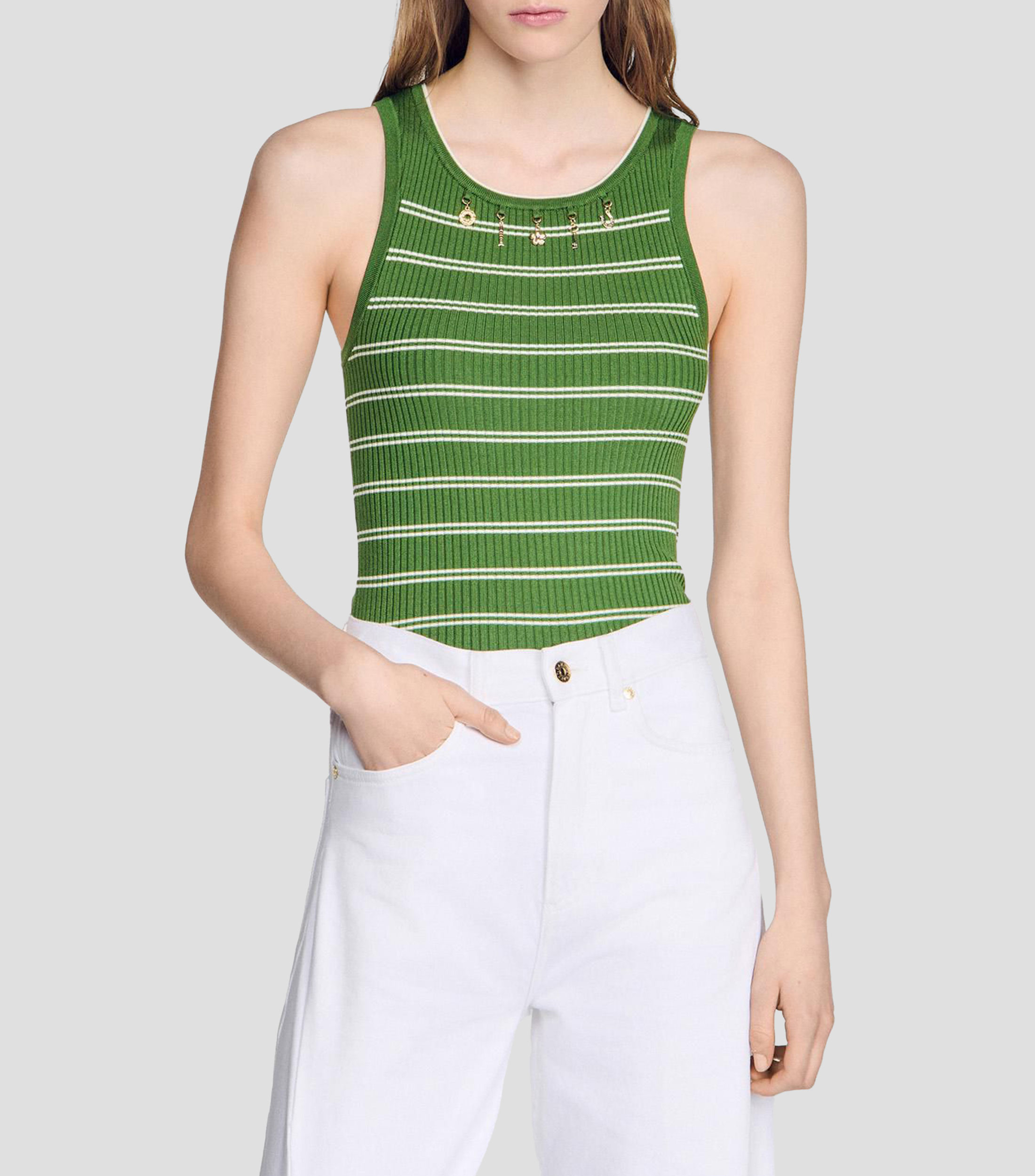 Tank top a rayas sin mangas Mujer