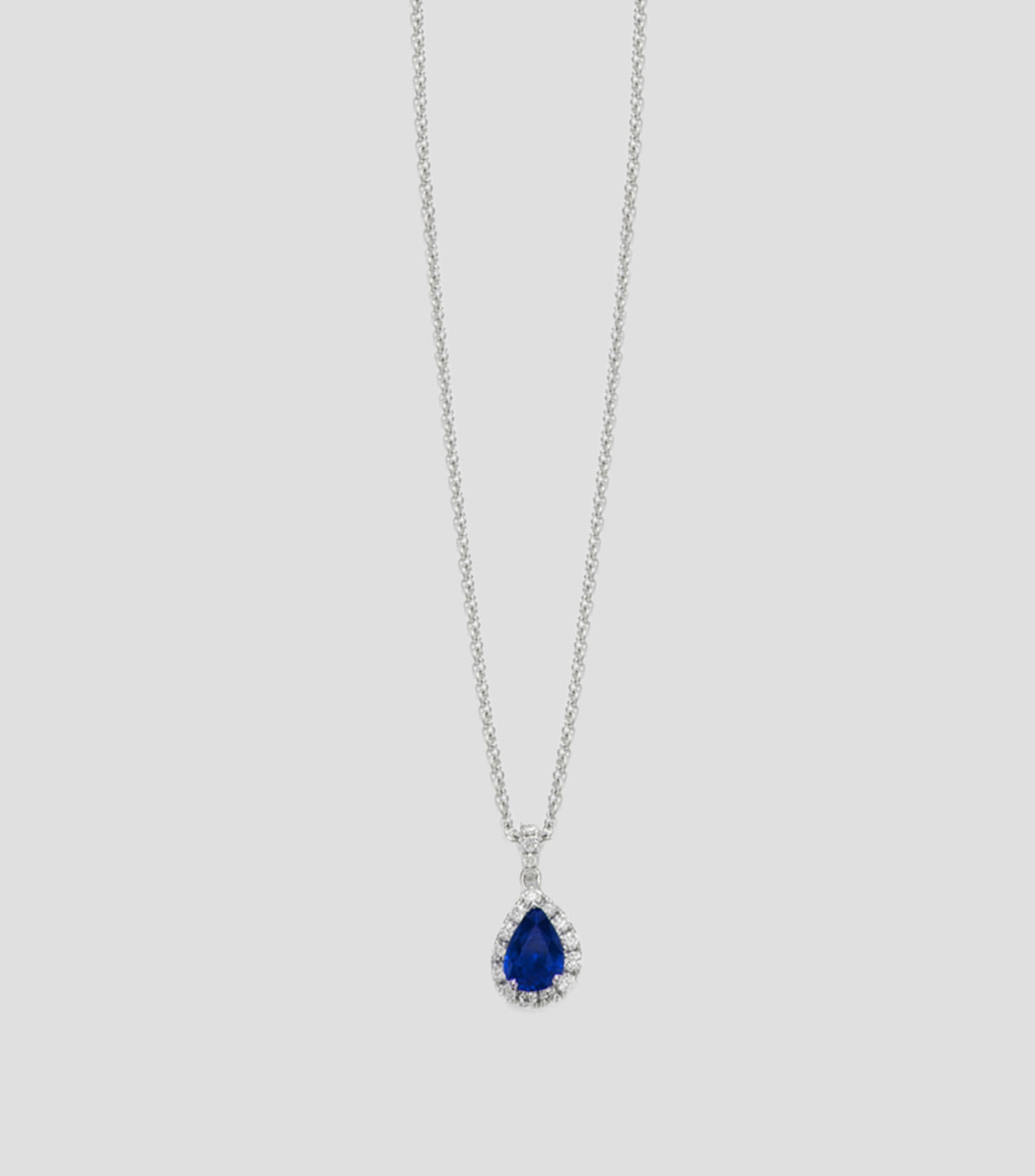 Collar en oro blanco con zafiro azul y diamantes Mujer