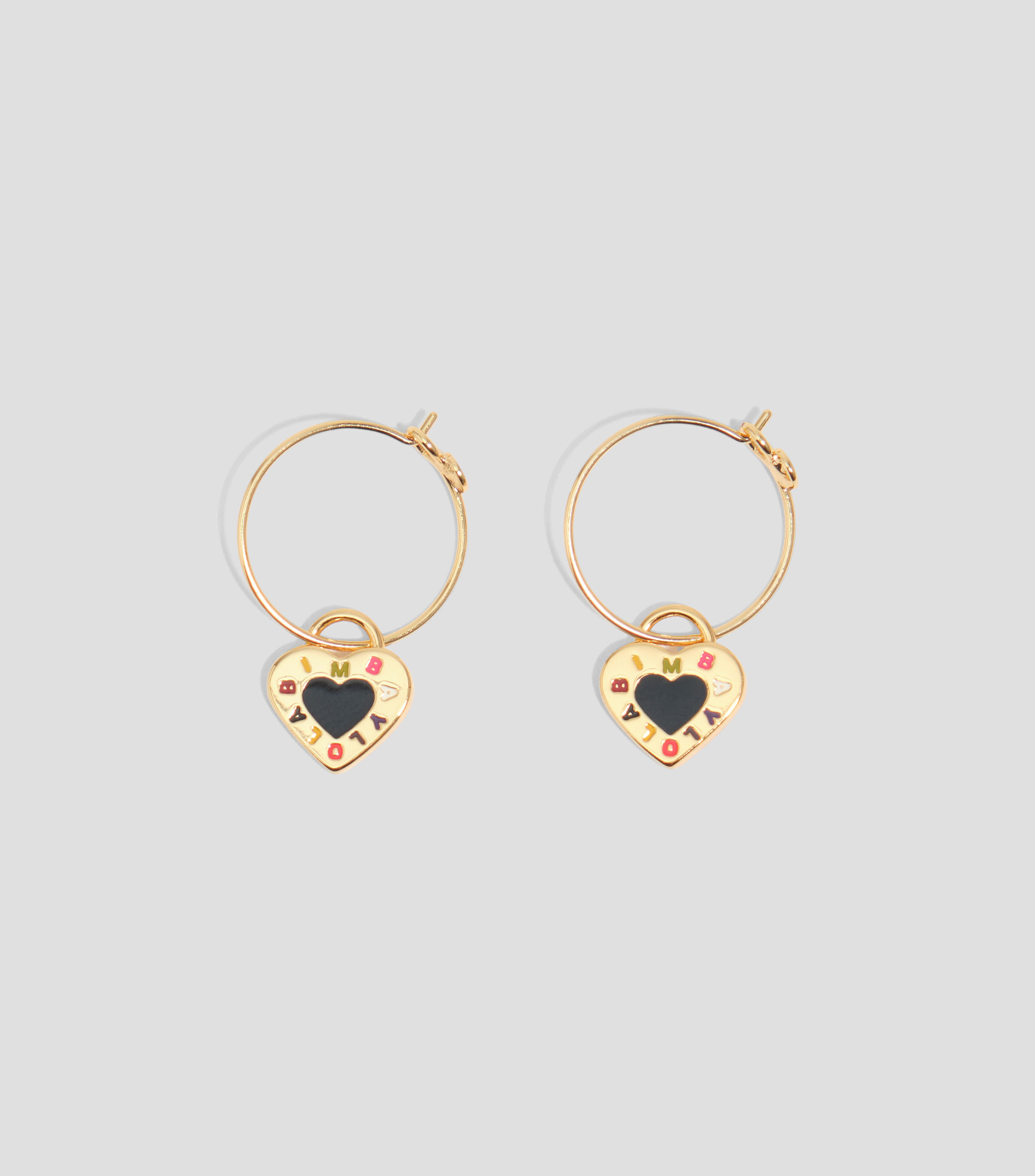 Pendientes aro logo corazón negro Mujer