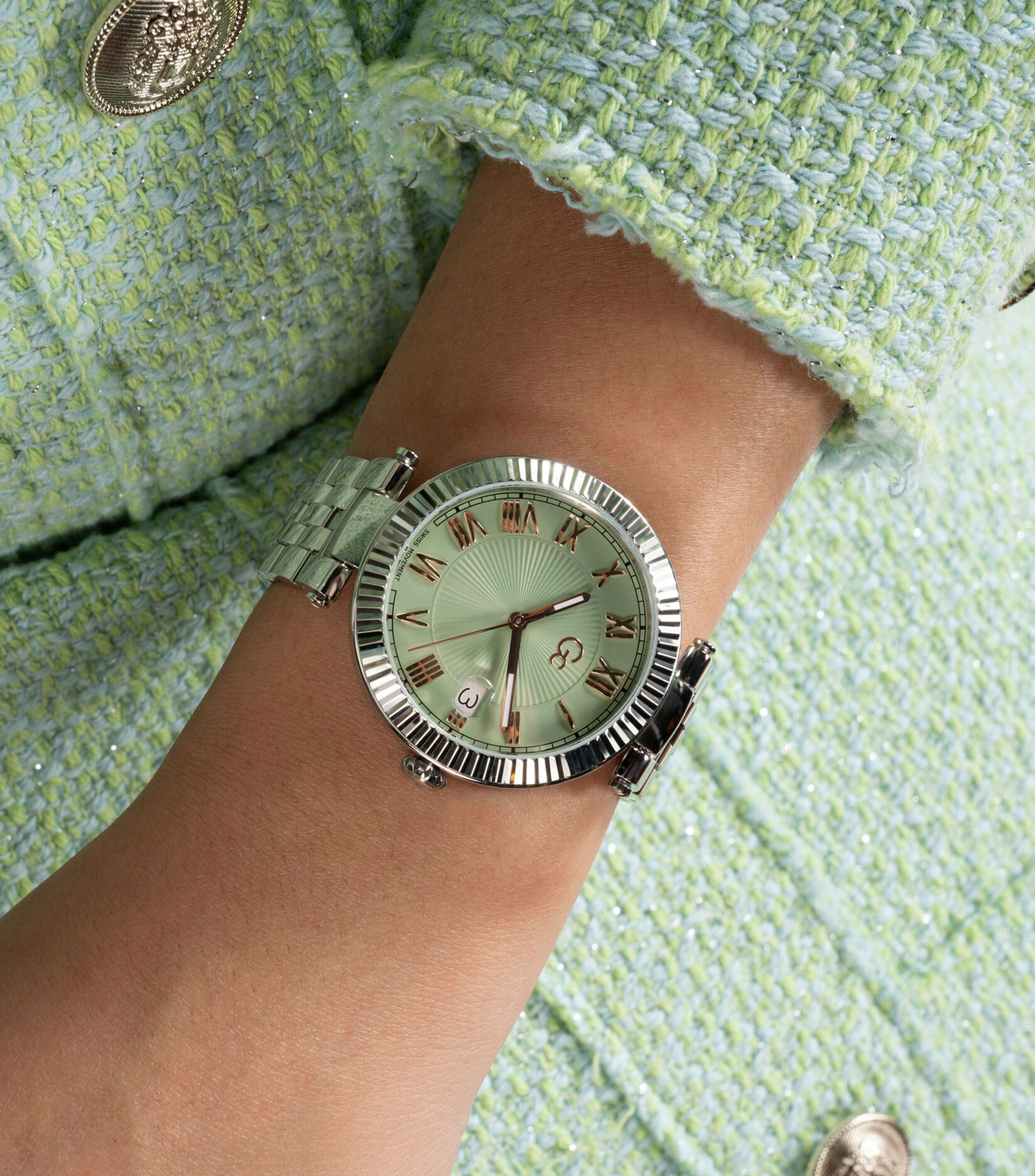 Reloj para Mujer Gc Flair Casual, Plateado, Verde