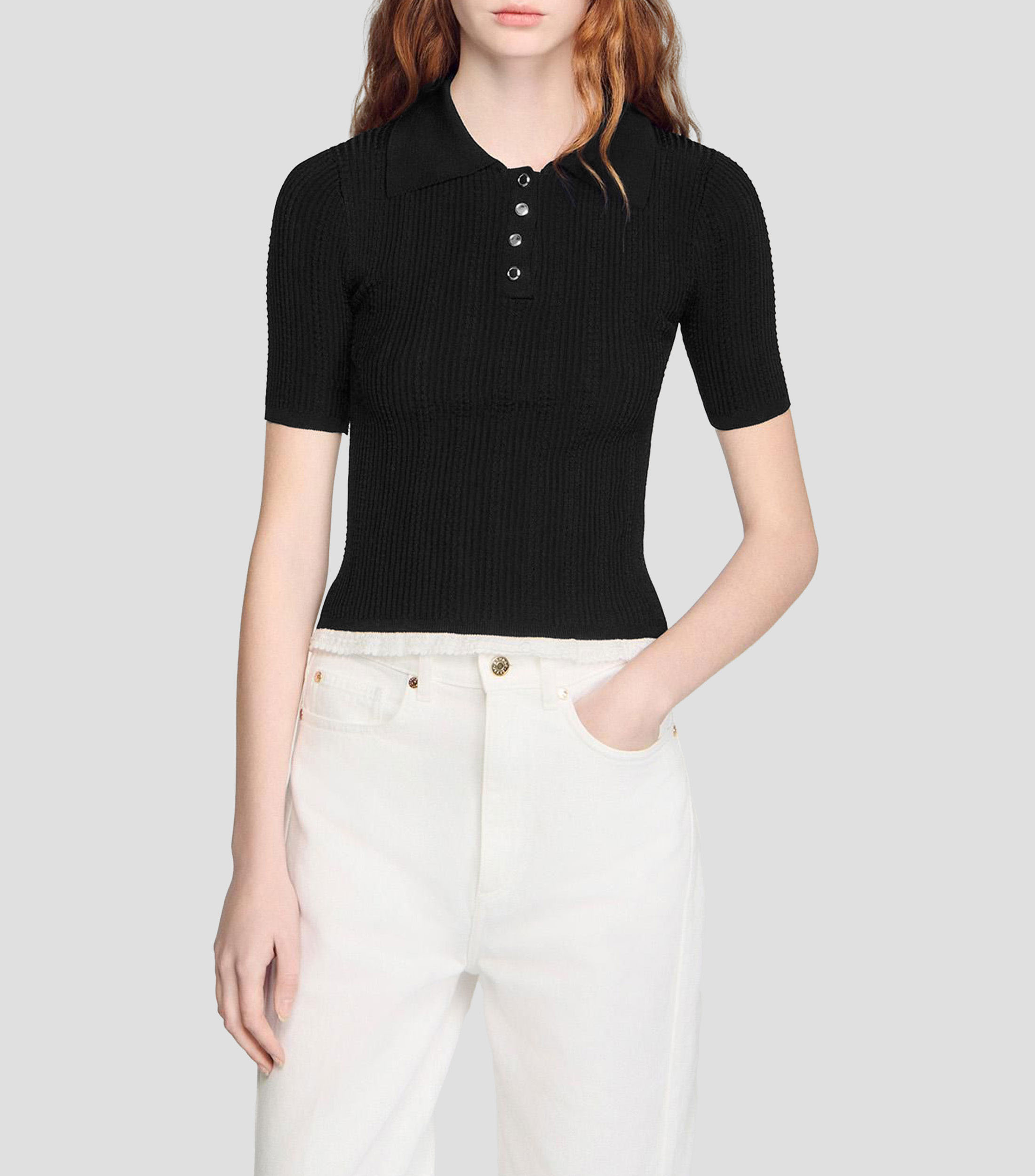 Blusa lisa de manga corta Mujer
