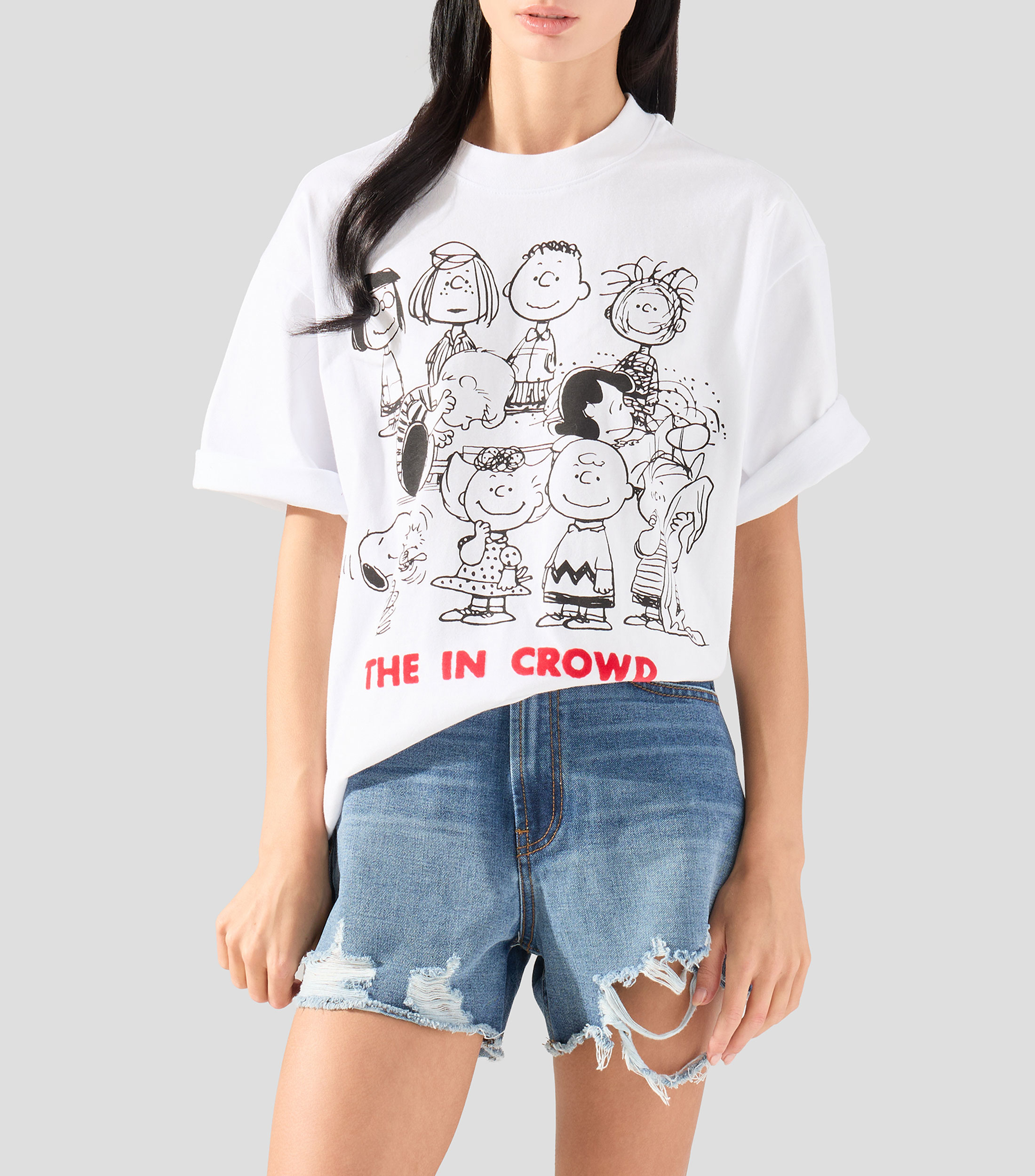 Playera de cuello redondo con manga corta estampada Mujer