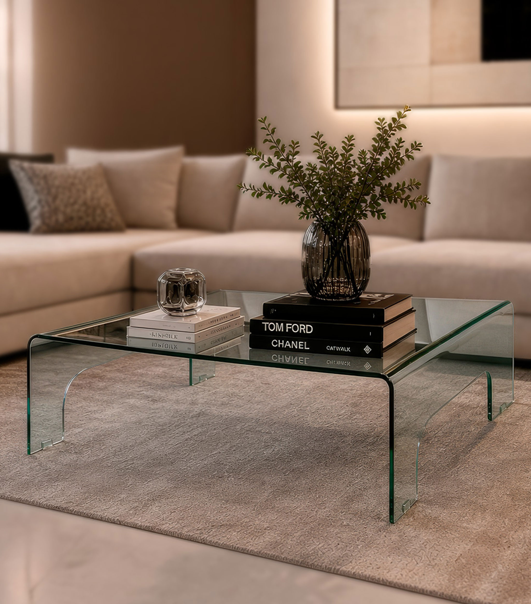 Mesa de centro UNO en vidrio transparente