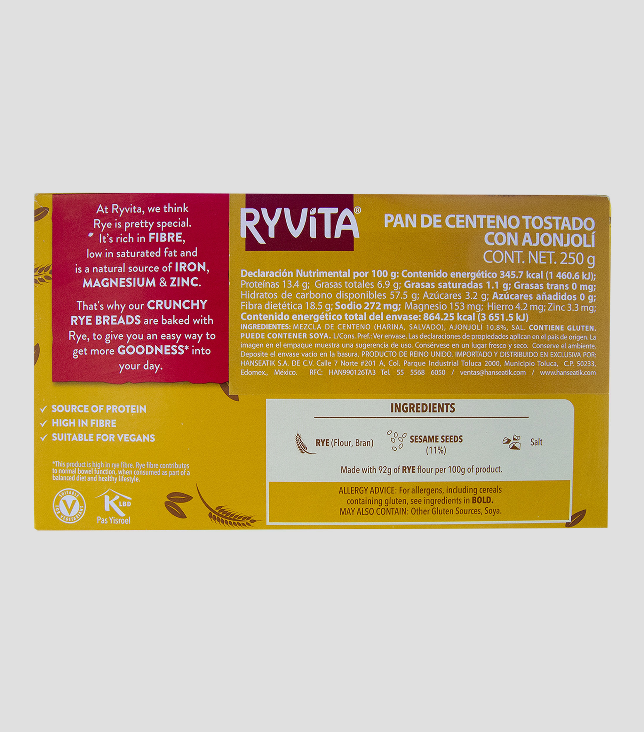 Pan Crujiente de Centeno con Ajonjoli, 250 g