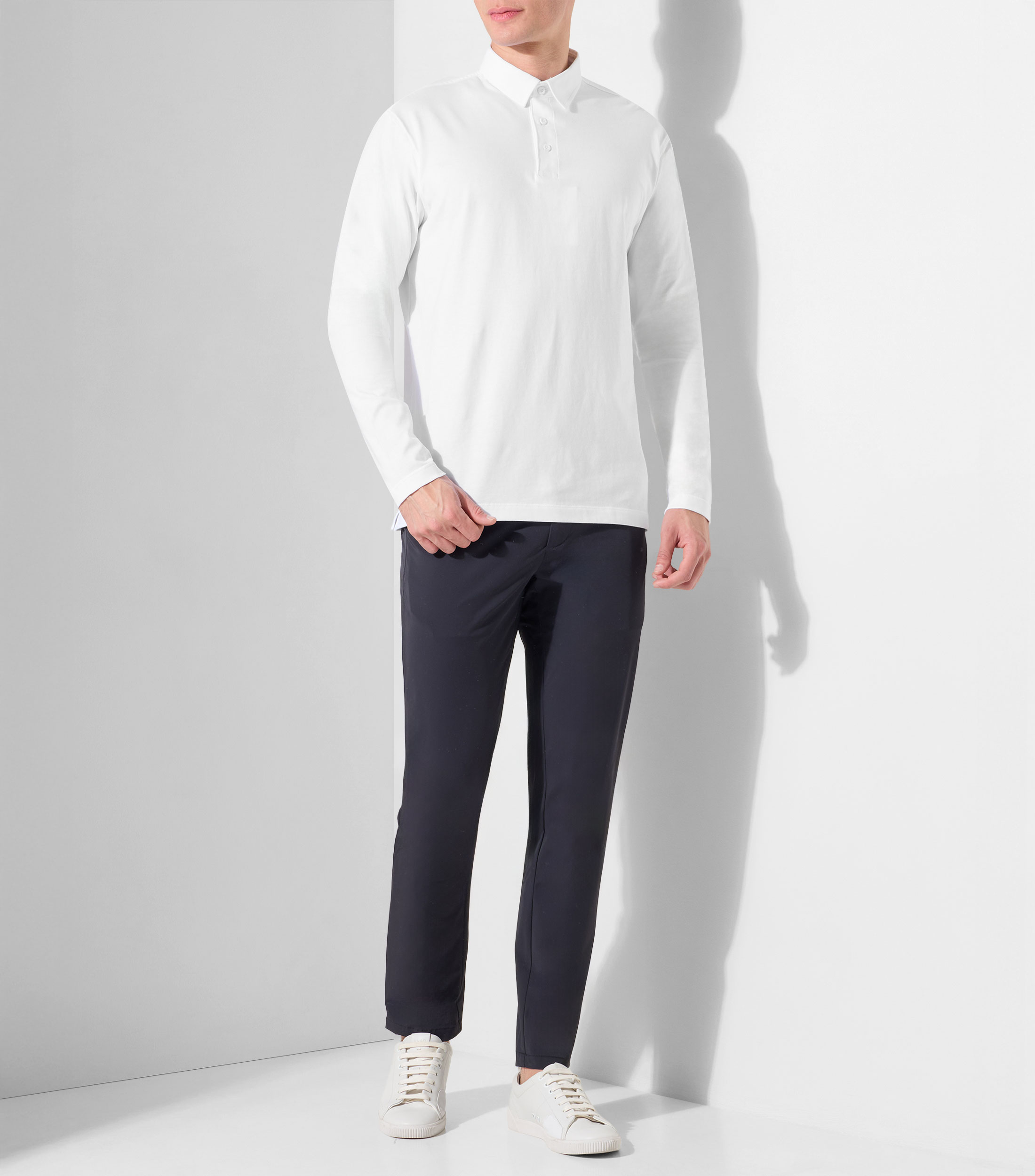 Playera tipo polo con manga larga lisa Hombre