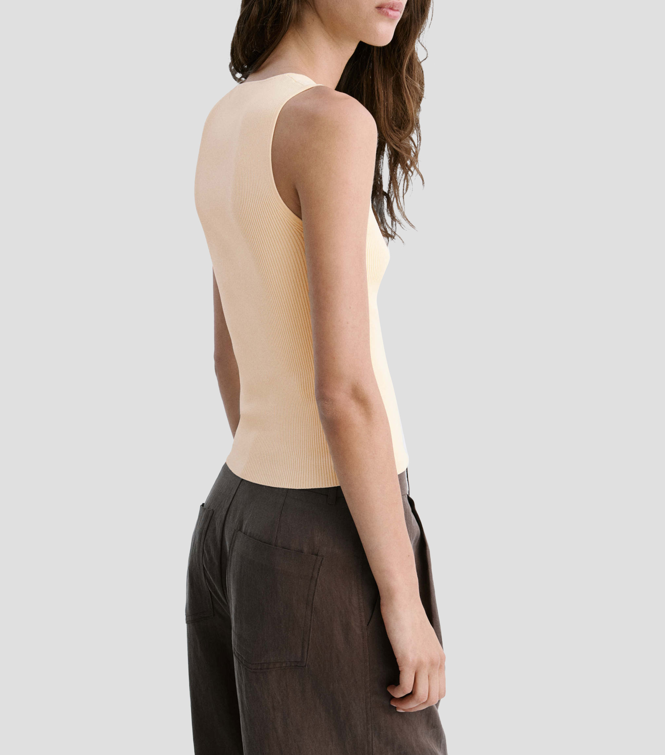 Top cuello redondo manga sin mangas liso Mujer