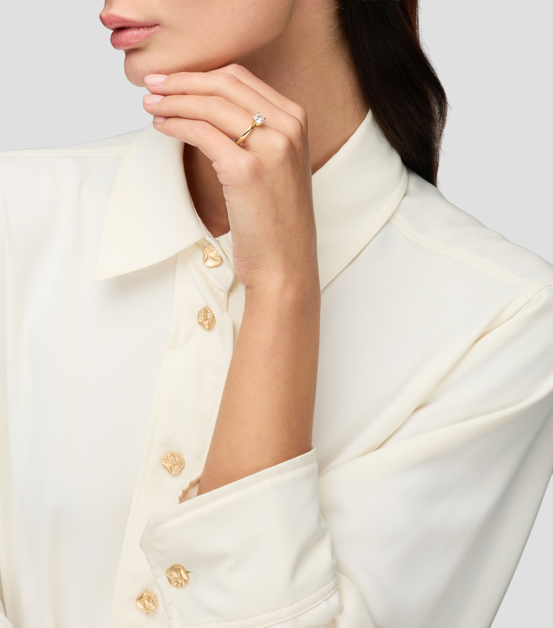 Anillo solitario en oro amarillo de 14 kilates con diamante Mujer