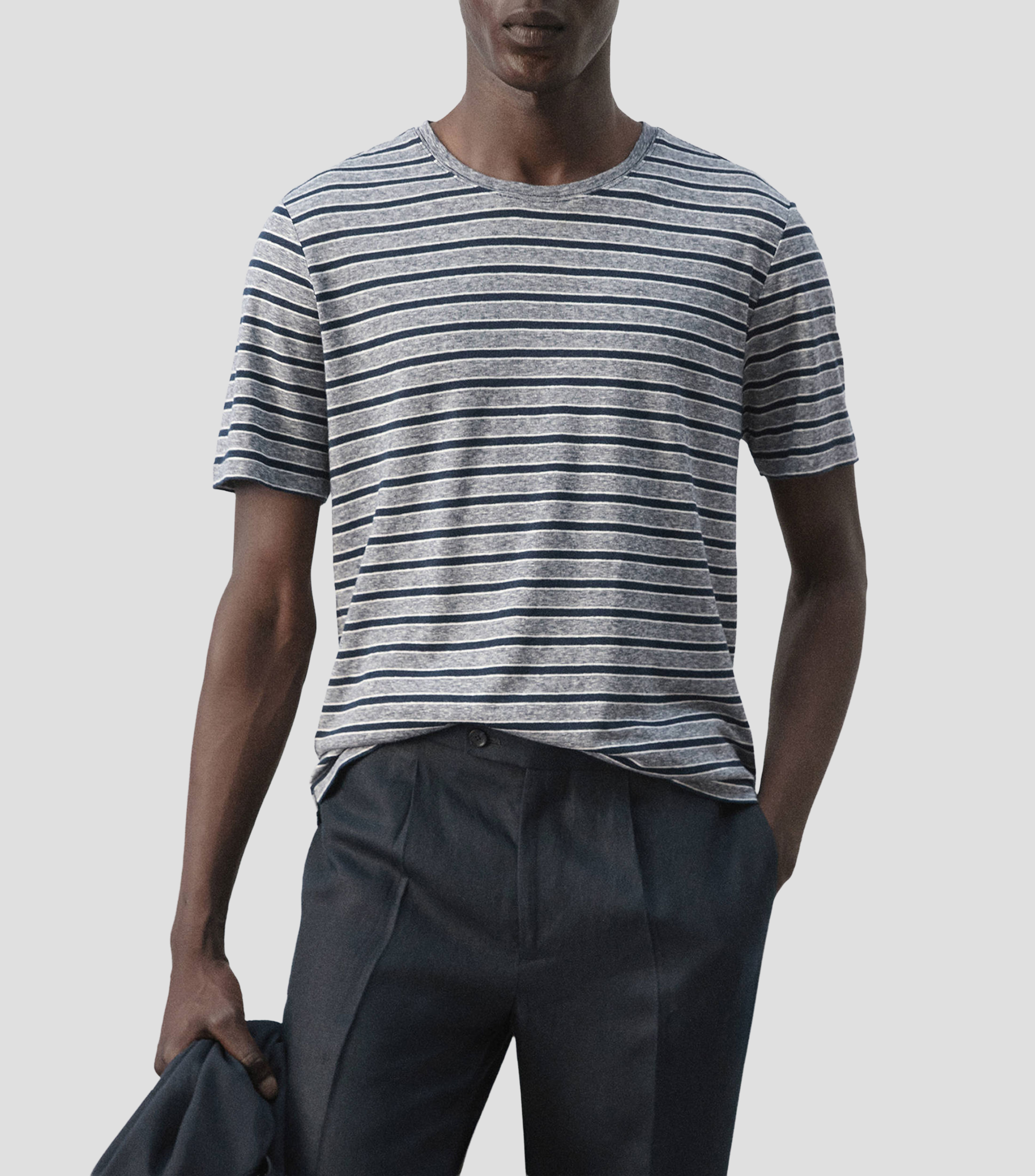 Playera cuello redondo manga corta con rayas Hombre