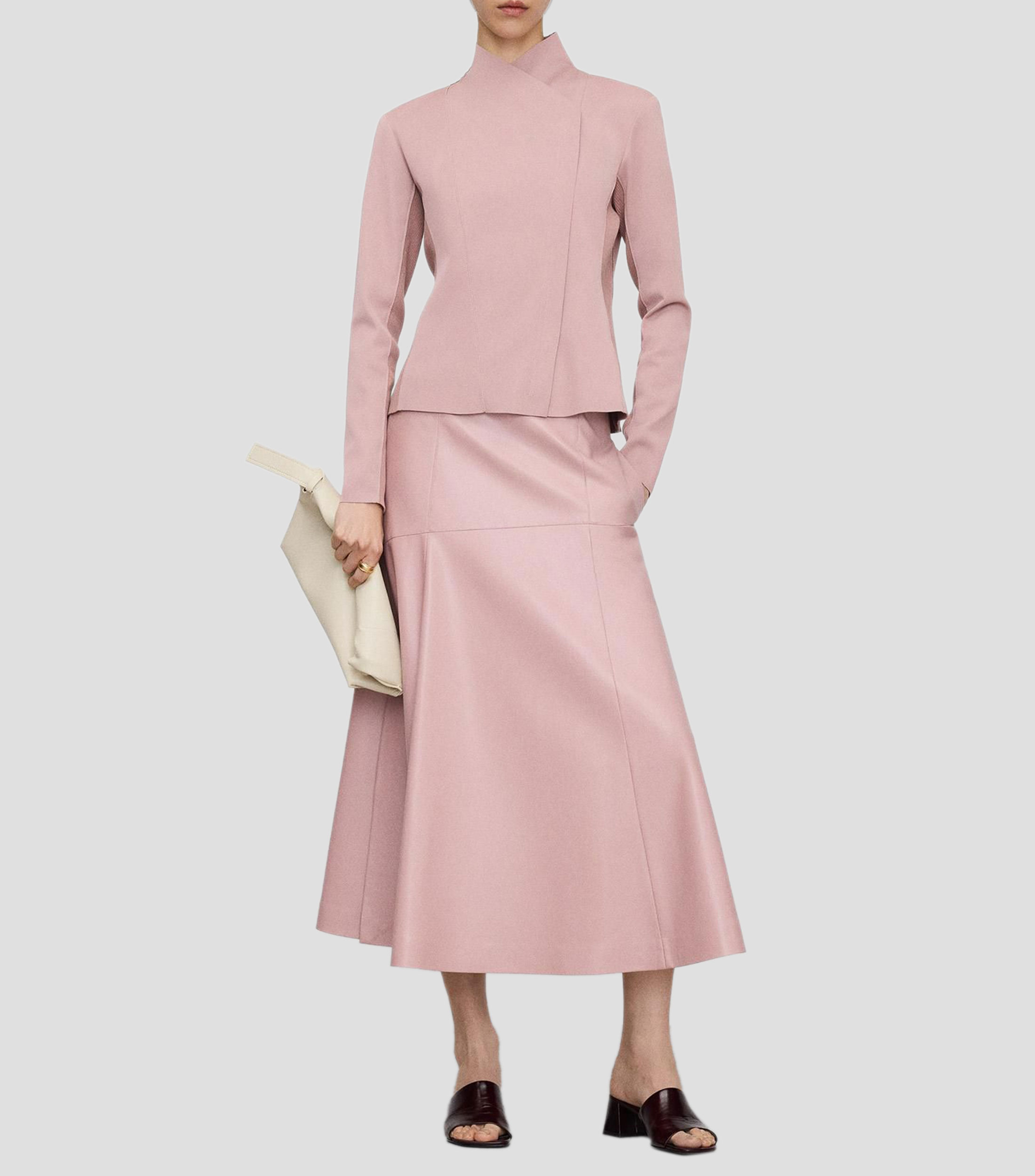 Falda midi de corte evasé lisa Mujer