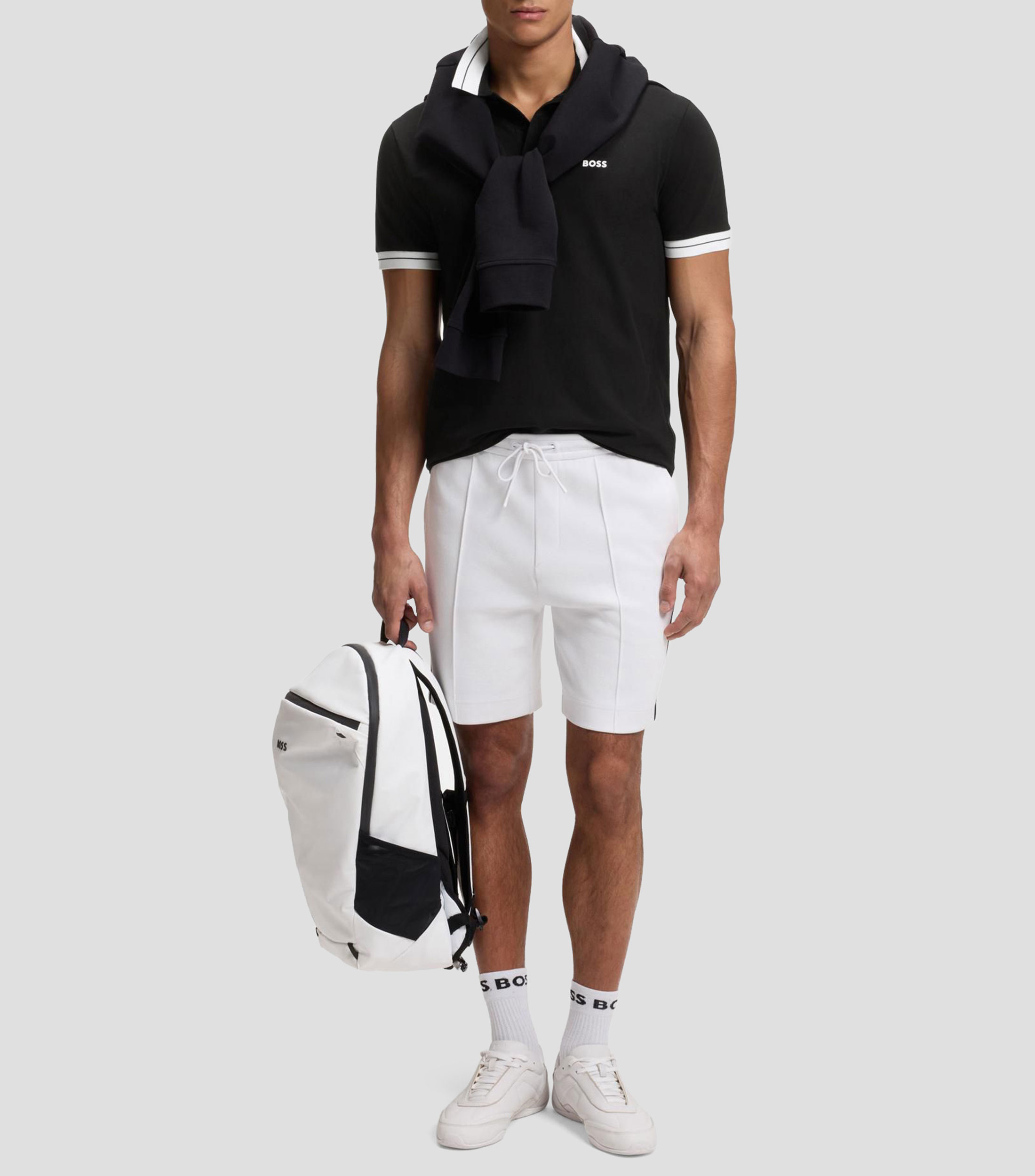Polo de algodón elástico con detalles de raya Hombre
