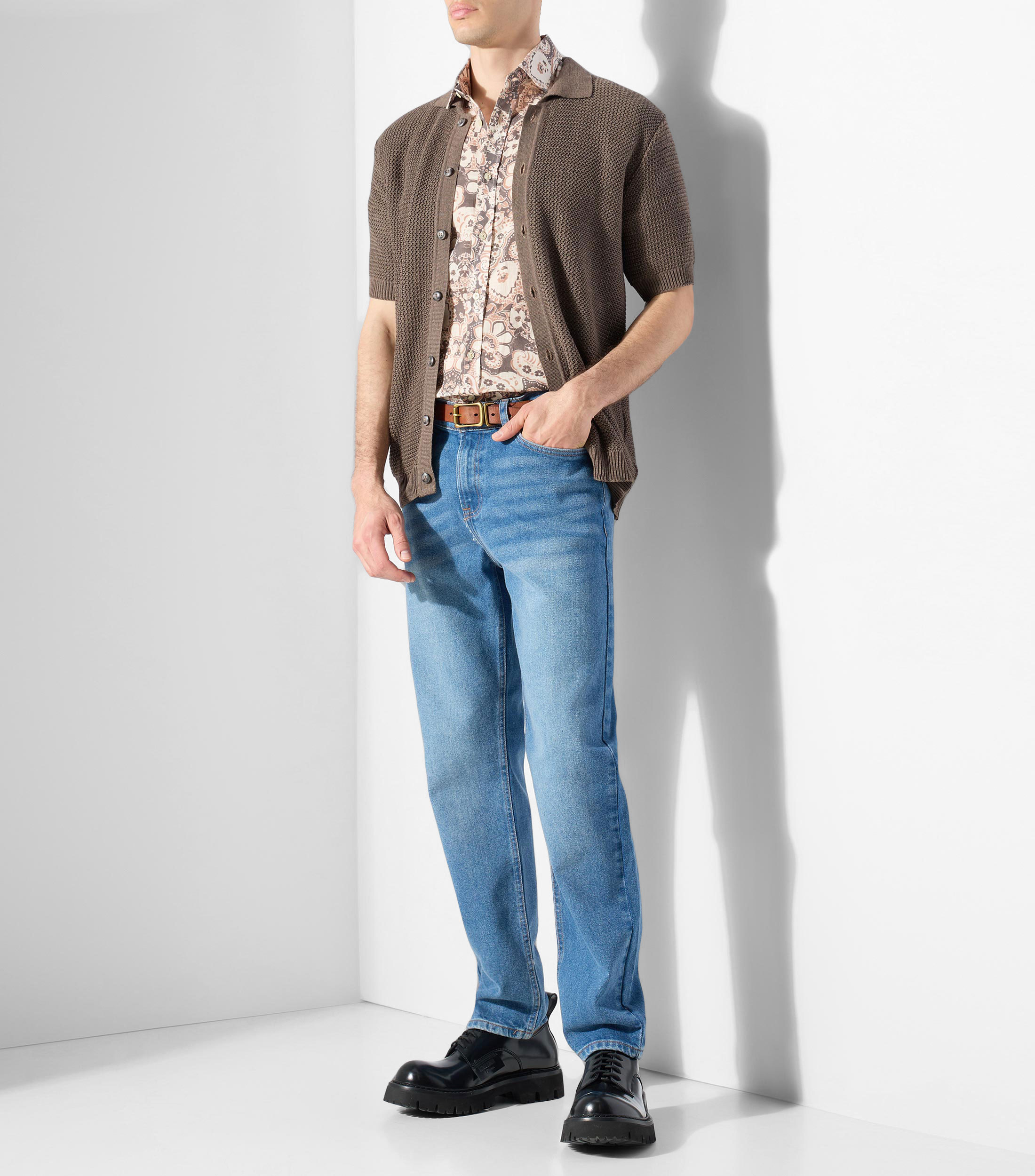 Camisa lisa con manga corta Hombre