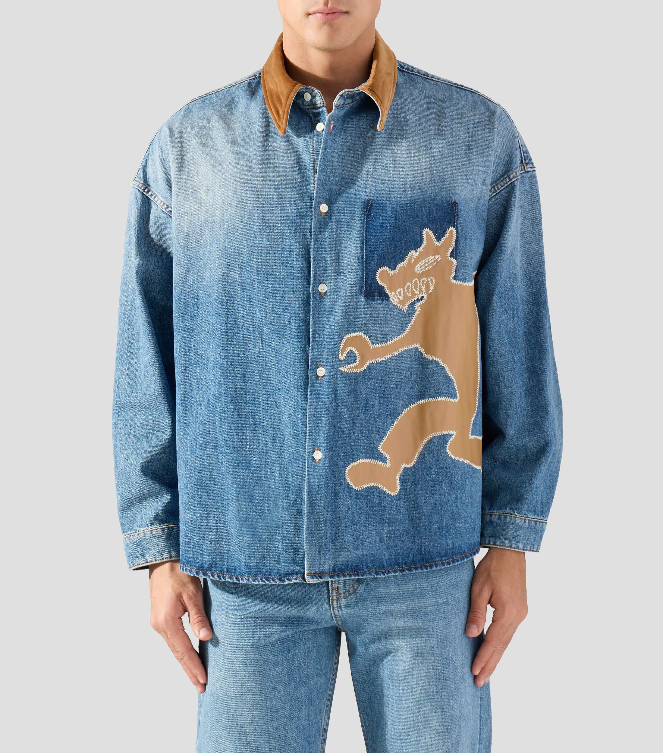 Camisa estampada de mezclilla con manga larga Hombre