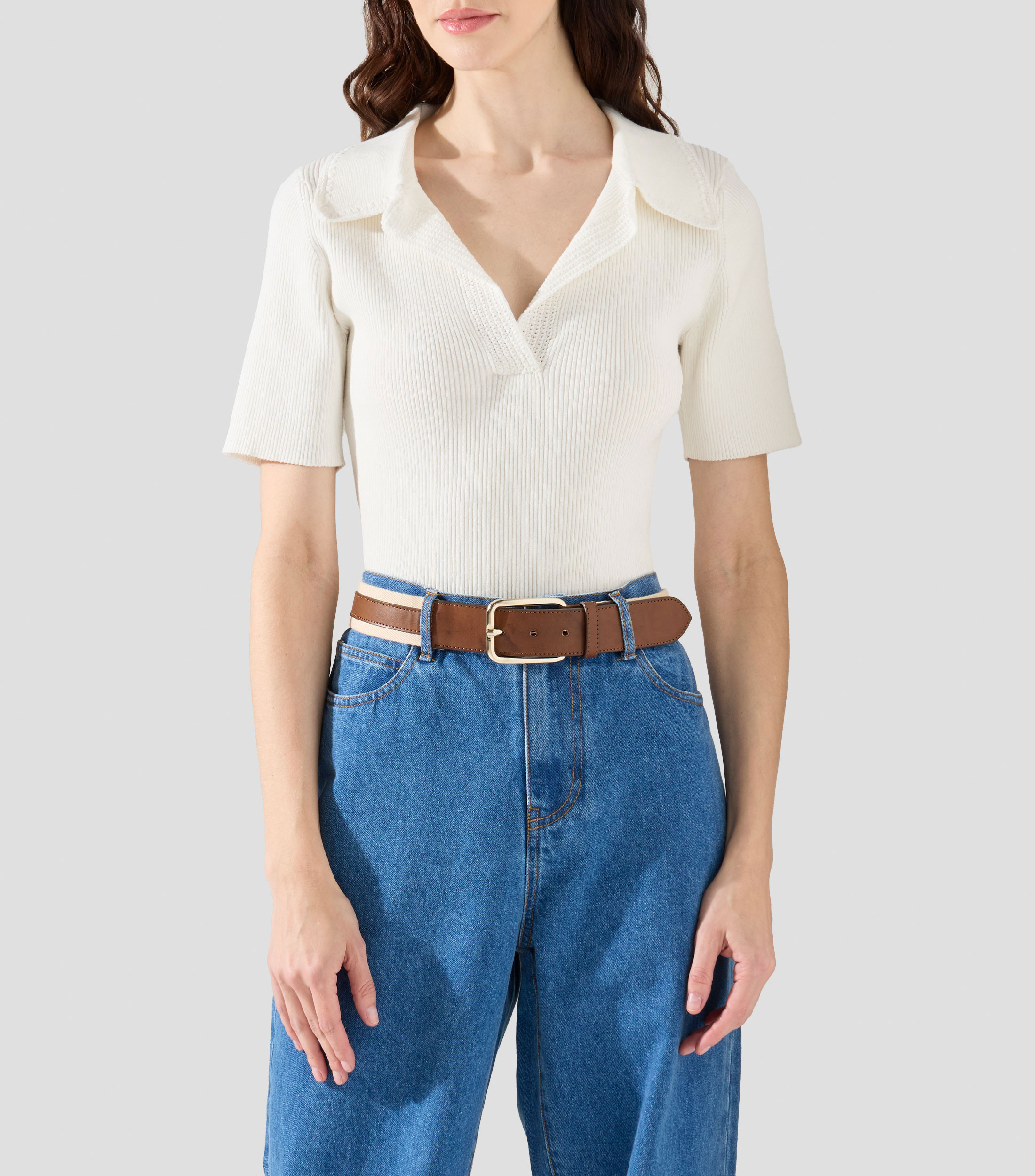 Blusa lisa con manga corta Mujer