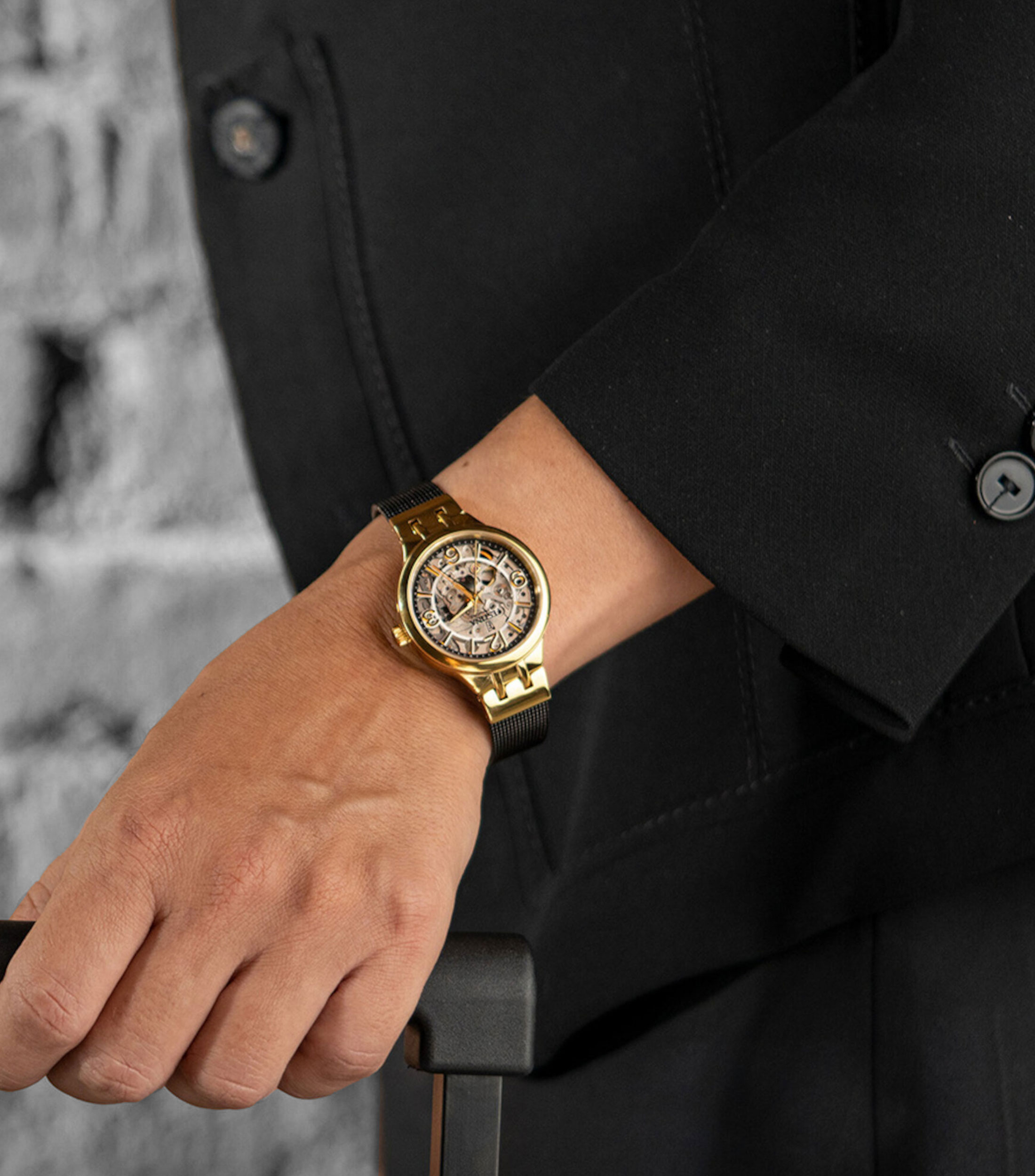 Reloj para Mujer Automatic Skeleton Casual, Dorado, Gris