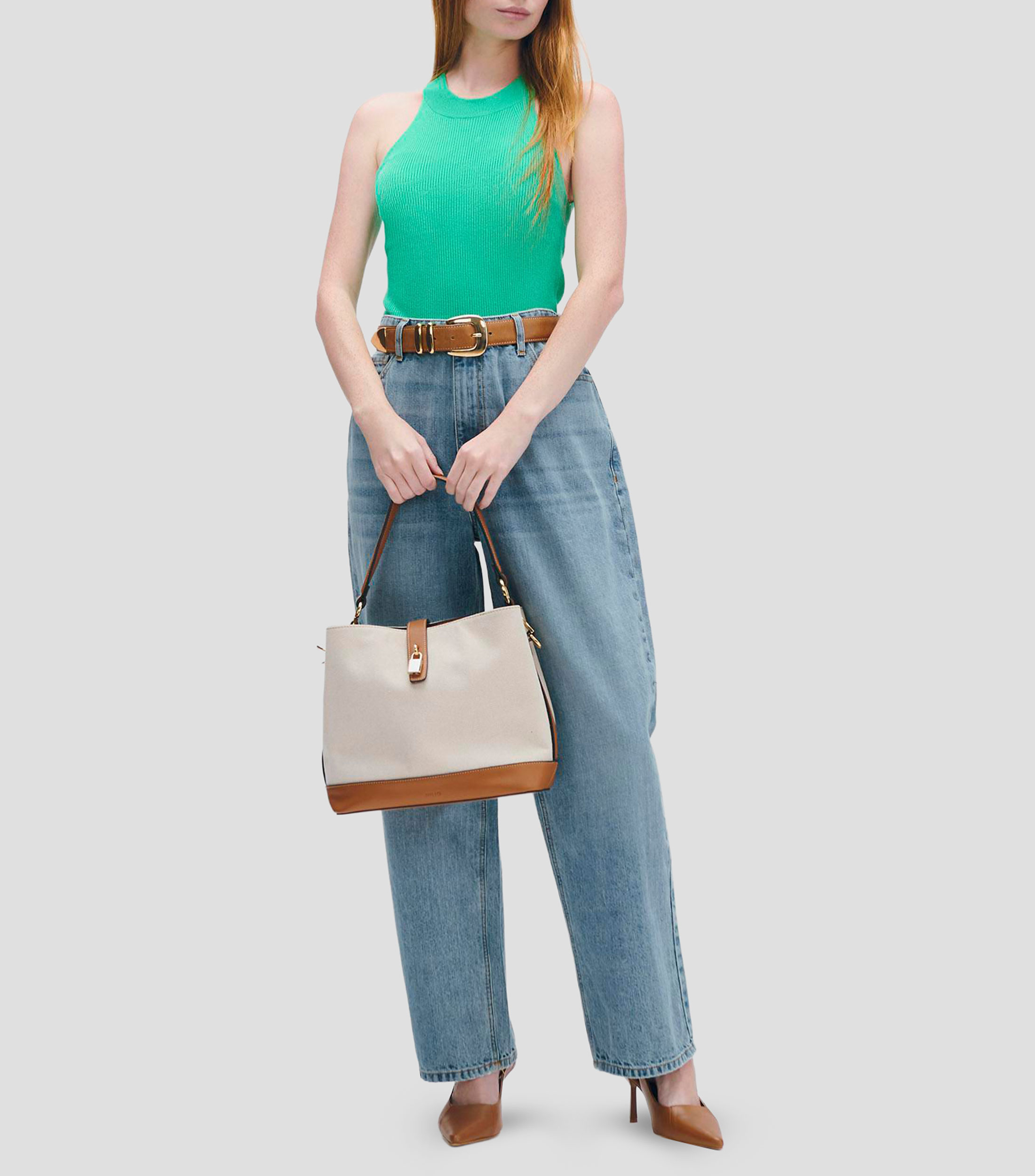Blusa halter tejido canalé Mujer