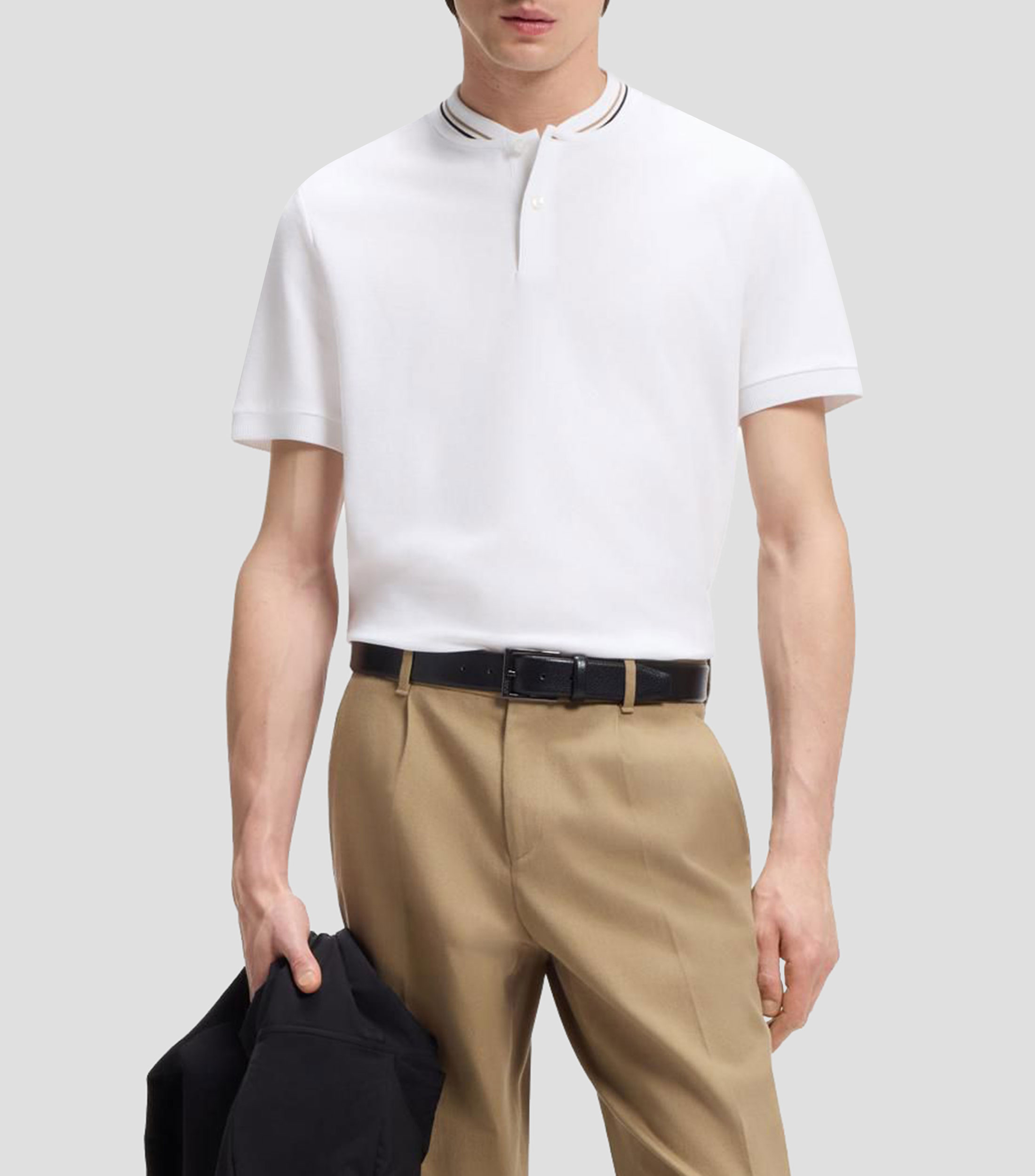 Playera polo de piqué de algodón con cuello Henley Hombre