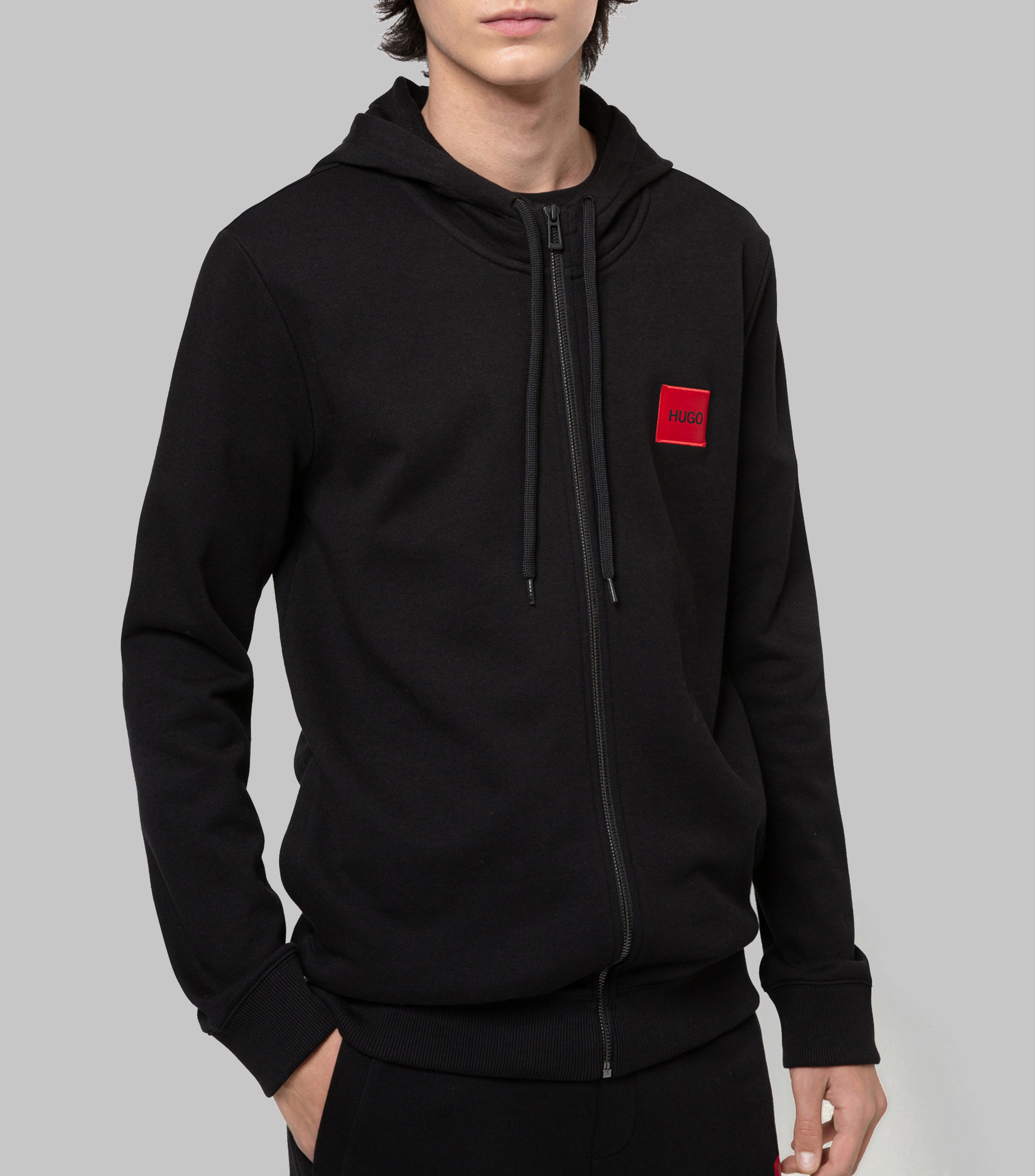 Sudadera HUGO con cremallera integral en felpa de algodón con parche de logo Hombre