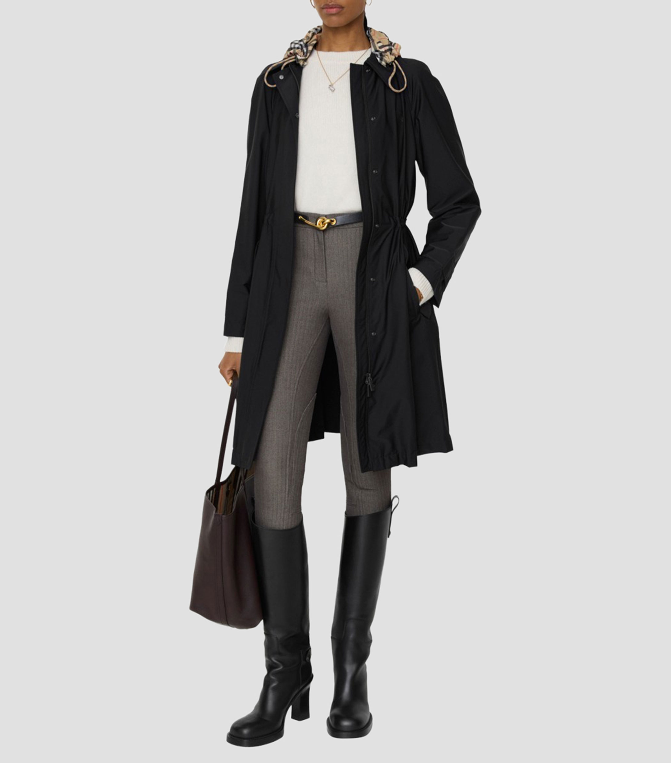 Chamarra parka con broches y capucha liso Mujer