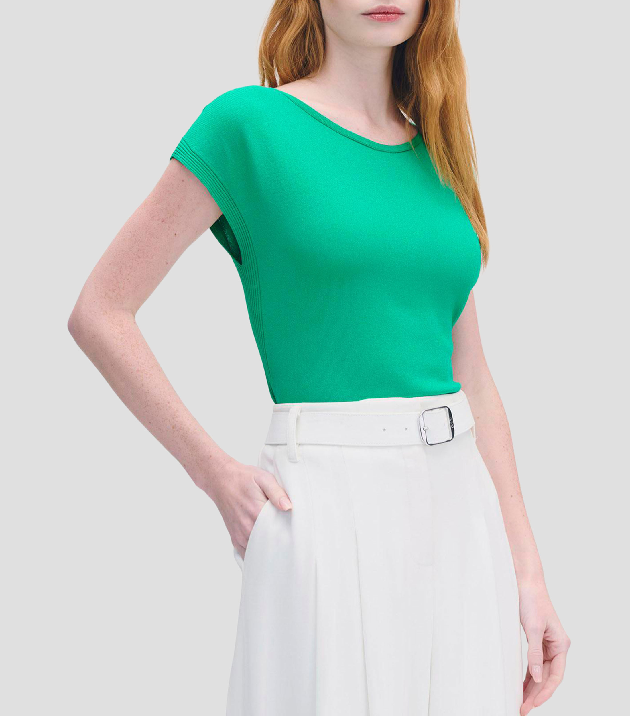 Blusa Tejido de Punto Verde Trébol Manga Sisa Mujer