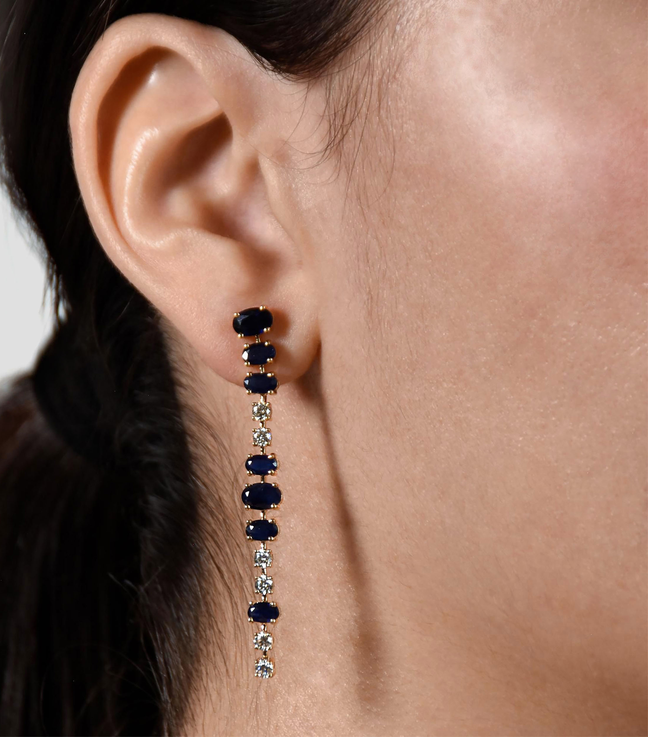 Aretes en Oro amarillo de 18 Kilates con Zafiro y Diamante Mujer