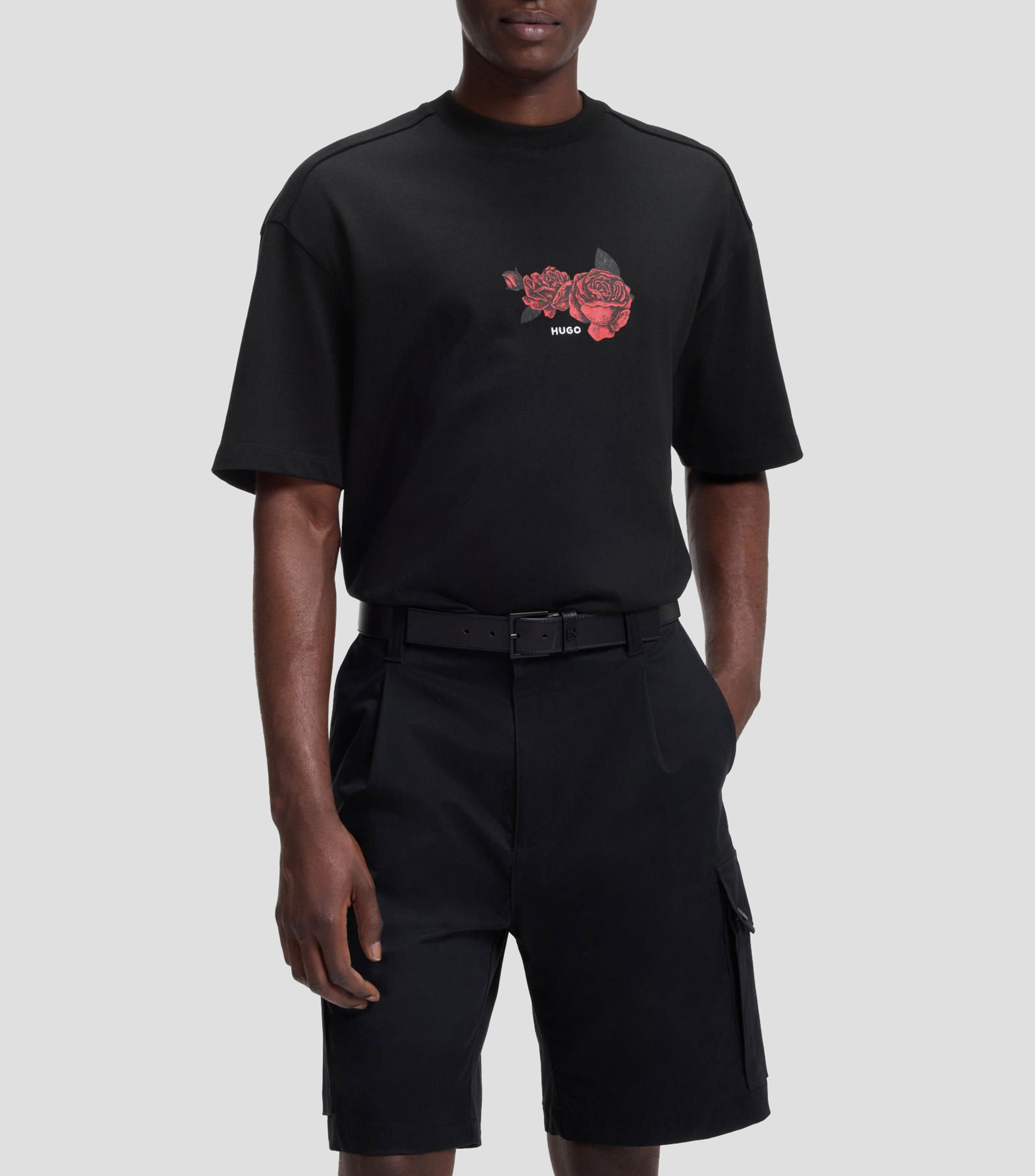 Playera oversized fit de algodón con gráficos de moteros y rosas Hombre